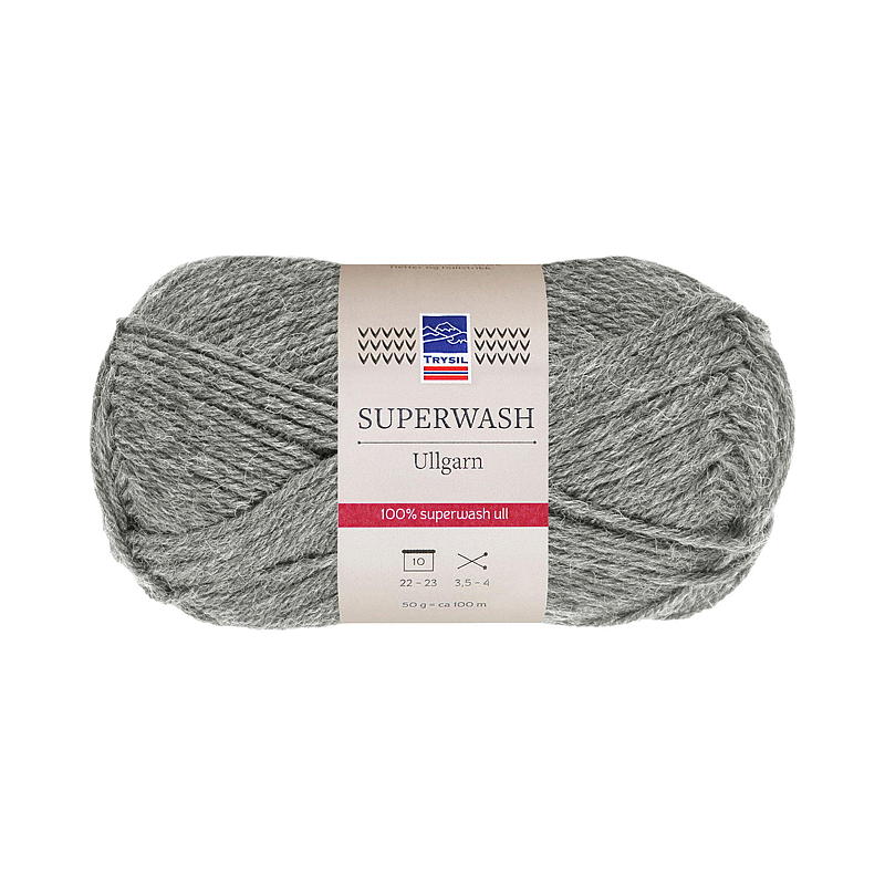 Trysil Superwash ullgarn 100% ren ny ull, grå
