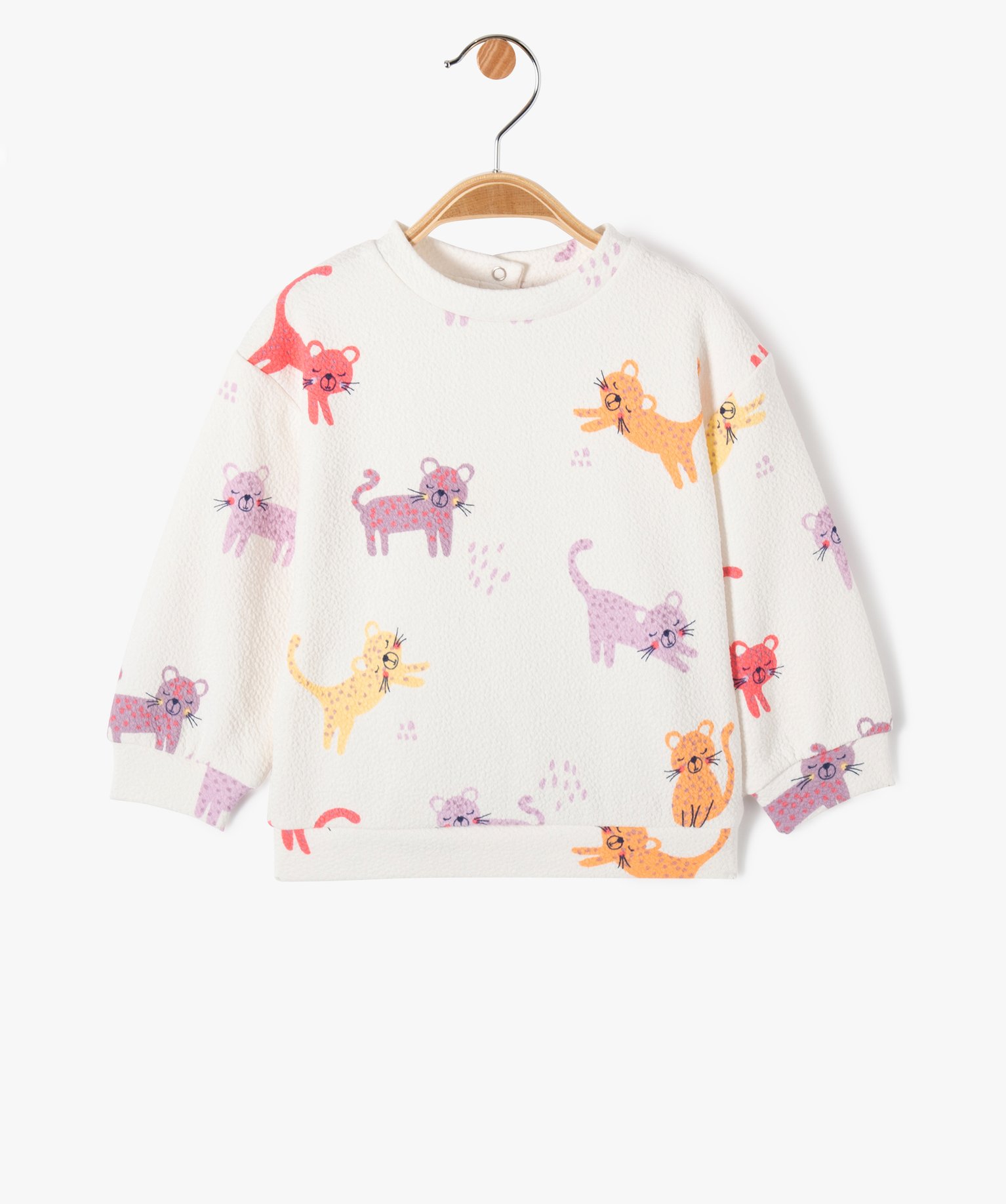 Sweat en jersey gaufré imprimé bébé fille ecru | GEMO