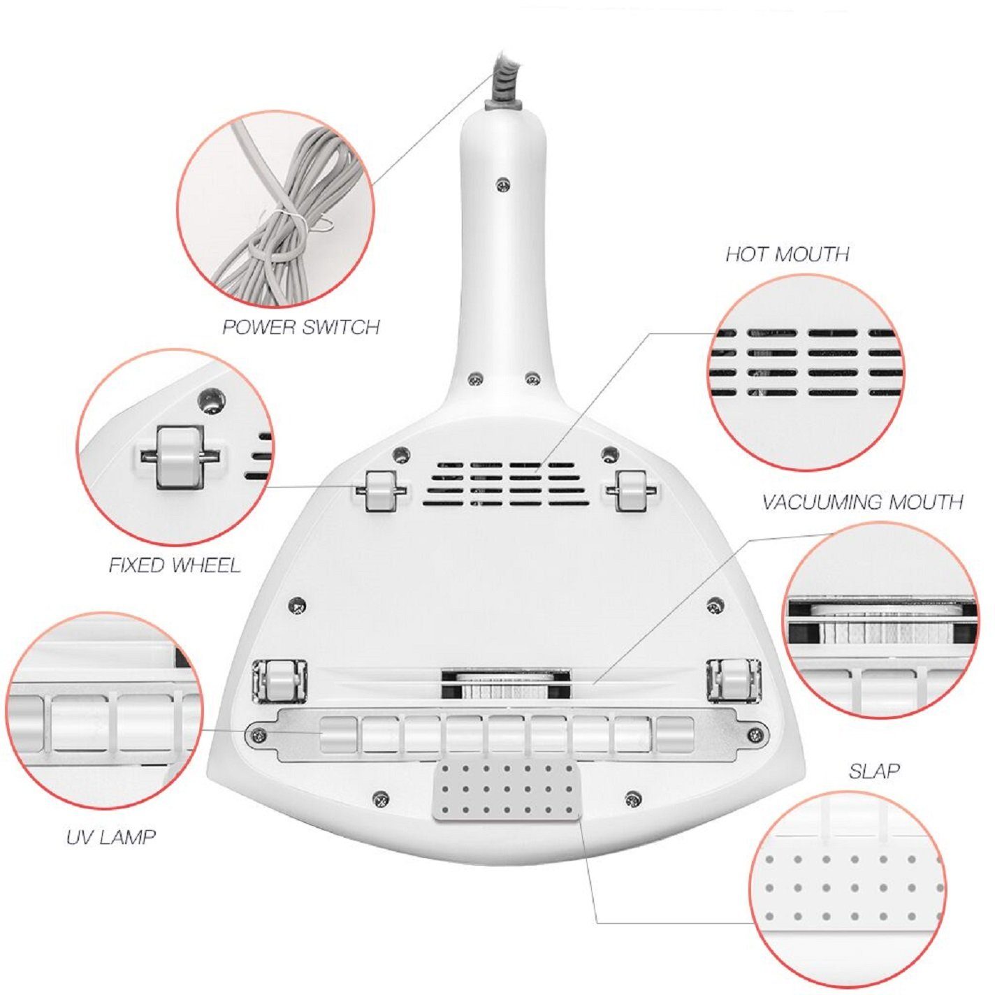ZEK Ultraschall-Milbencontroller Milben-Handstaubsauger ZEK E6, 12 kPa Saugkraft, 350 Watt, 4m Kabel