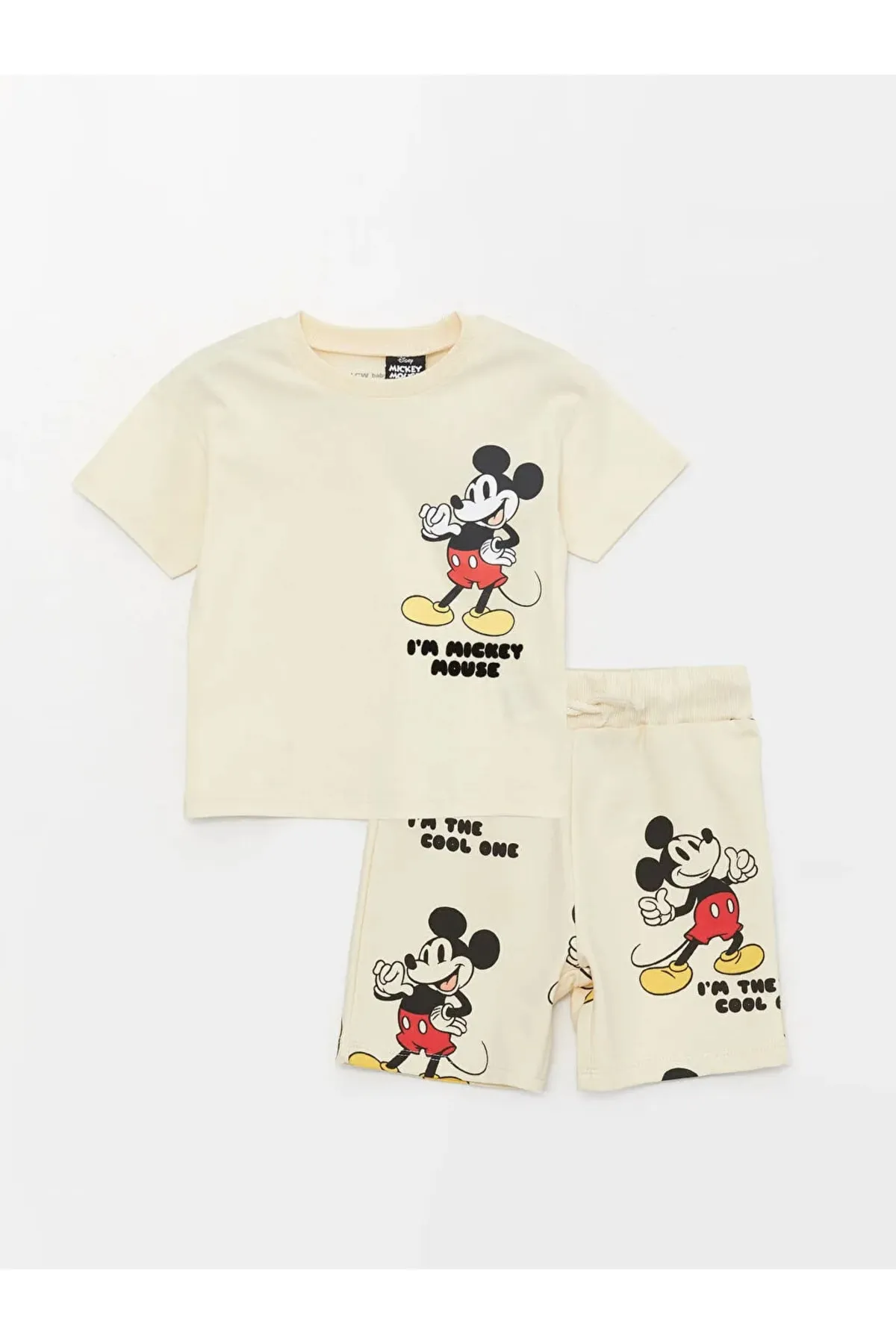 LC Waikiki  Lcw Baby 2-teiliges Set mit T-Shirt und Shorts mit Rundhalsausschnitt und Mickey Mouse-Aufdruck für Babys und Jungen