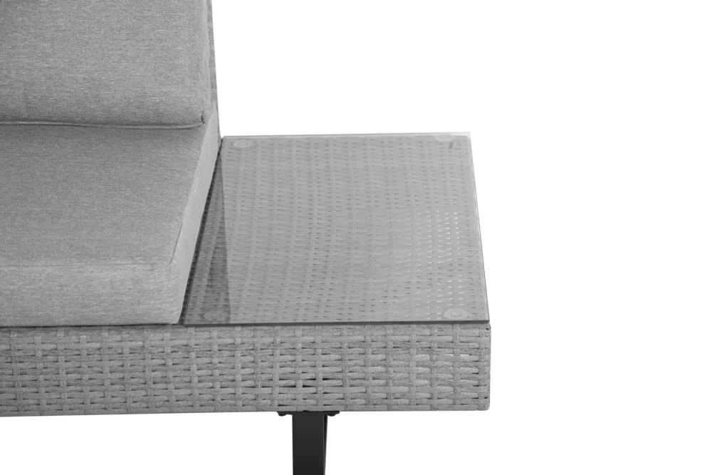Never Indoor Rattan Sitzgarnitur 12 tlg. Eckloungeset mit Tischablage & Polsterkissen grau