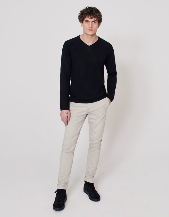Pull noir tricot à col V Homme