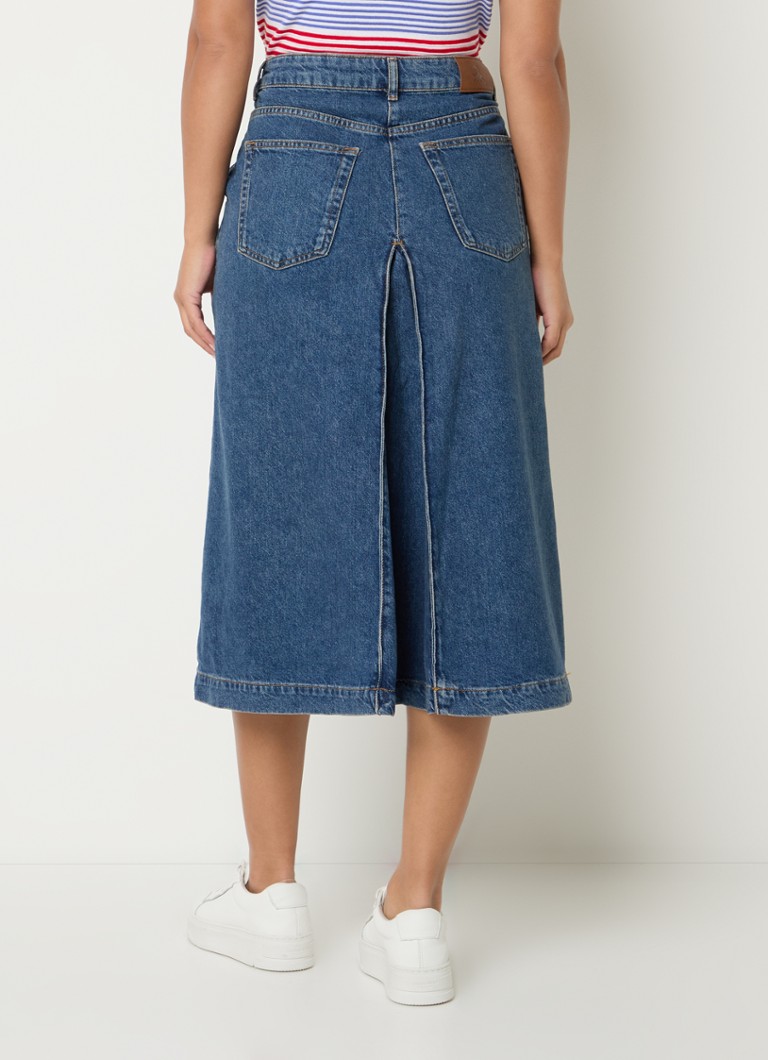 Fustă midi din denim Benetton cu buzunare laterale