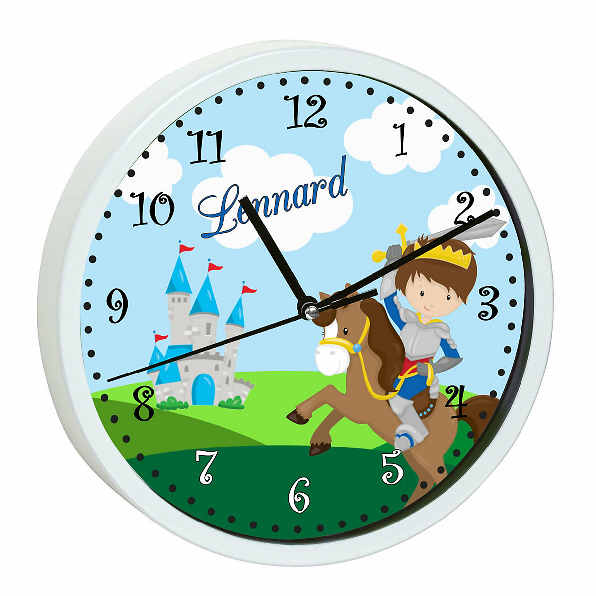 Kinder Wanduhr laufruhig personalisiert mit Name Ritter