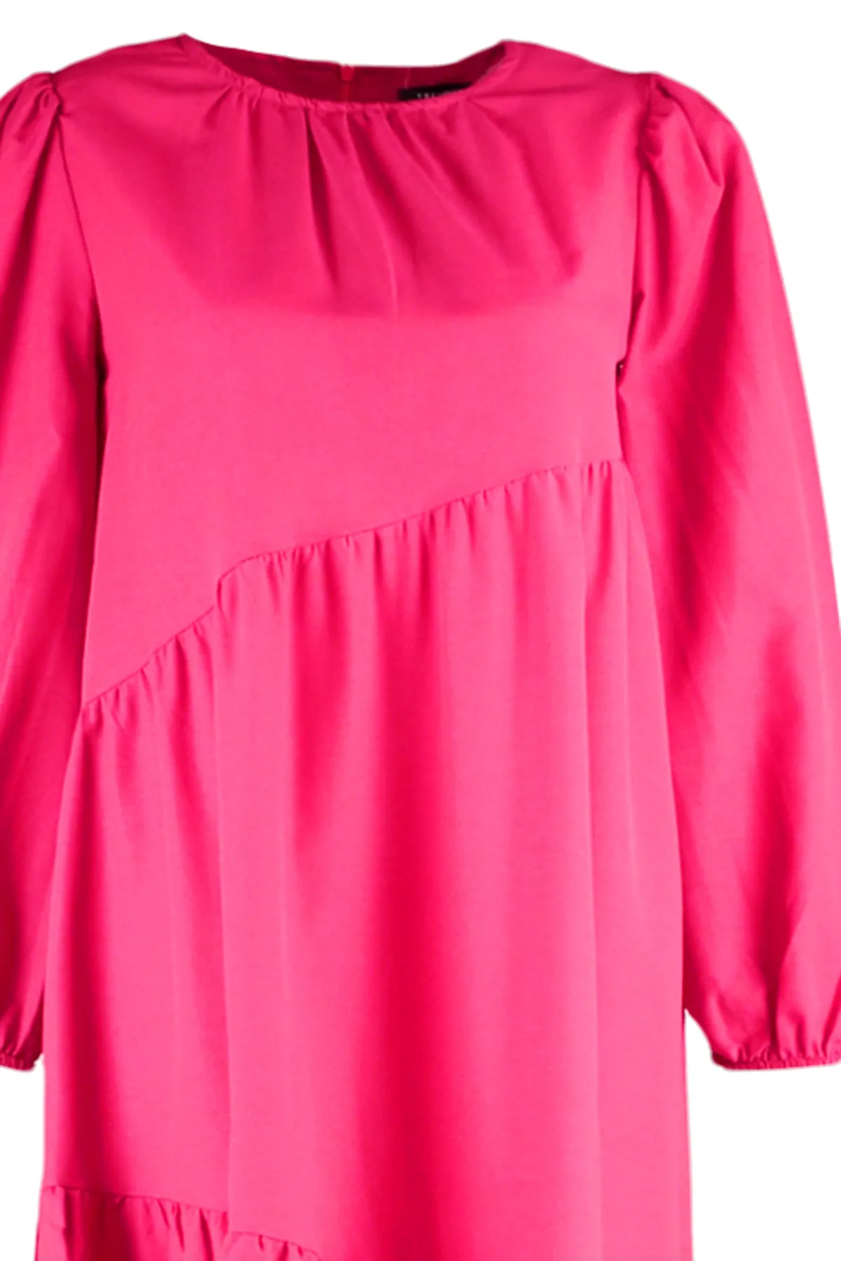 Trendyol Modest  Rotes, gewebtes Baumwollkleid mit weitem Schnitt und Raffung TCTSS21EL3470