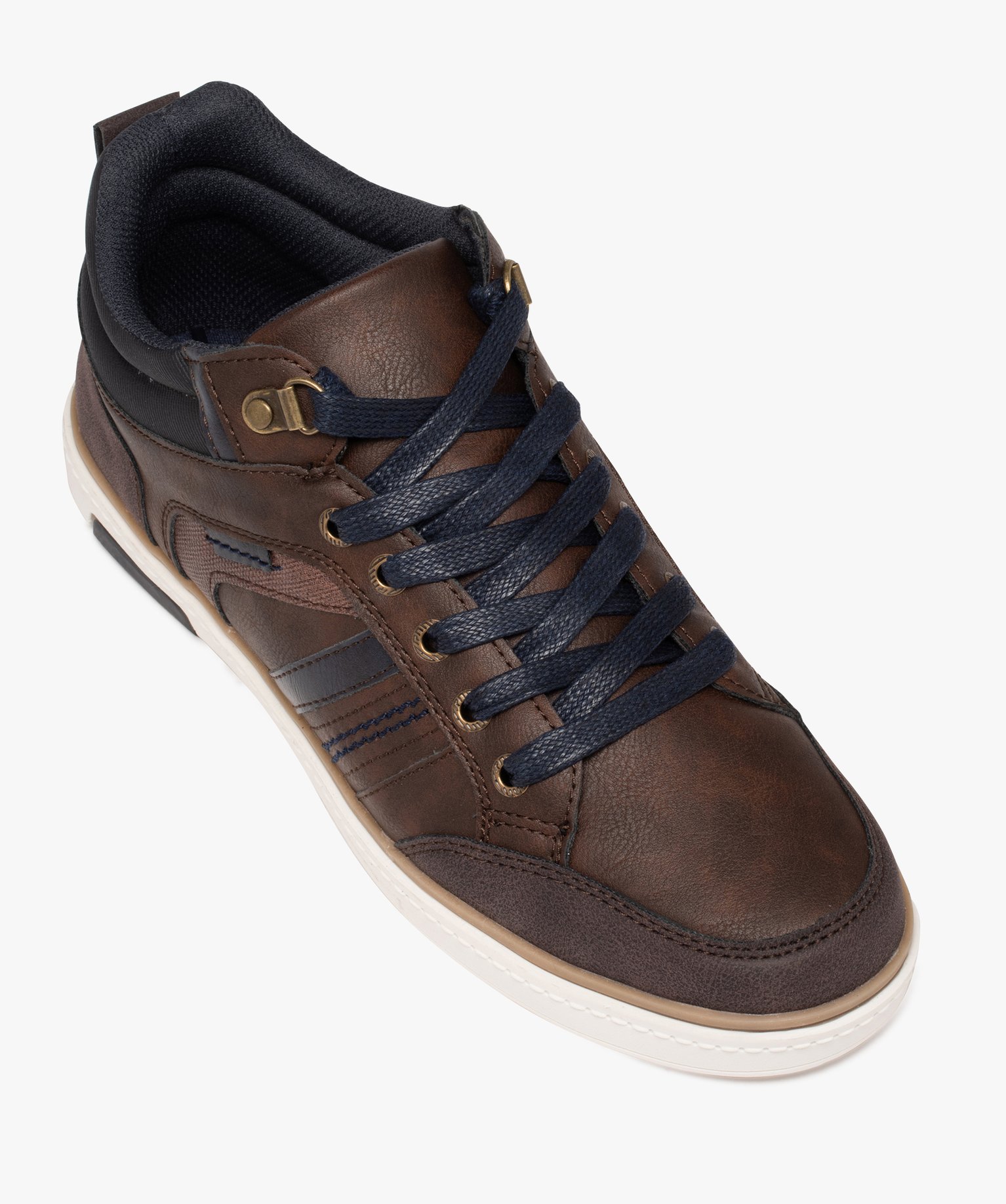 Baskets homme bicolores style casual à lacets cirés marron | GEMO