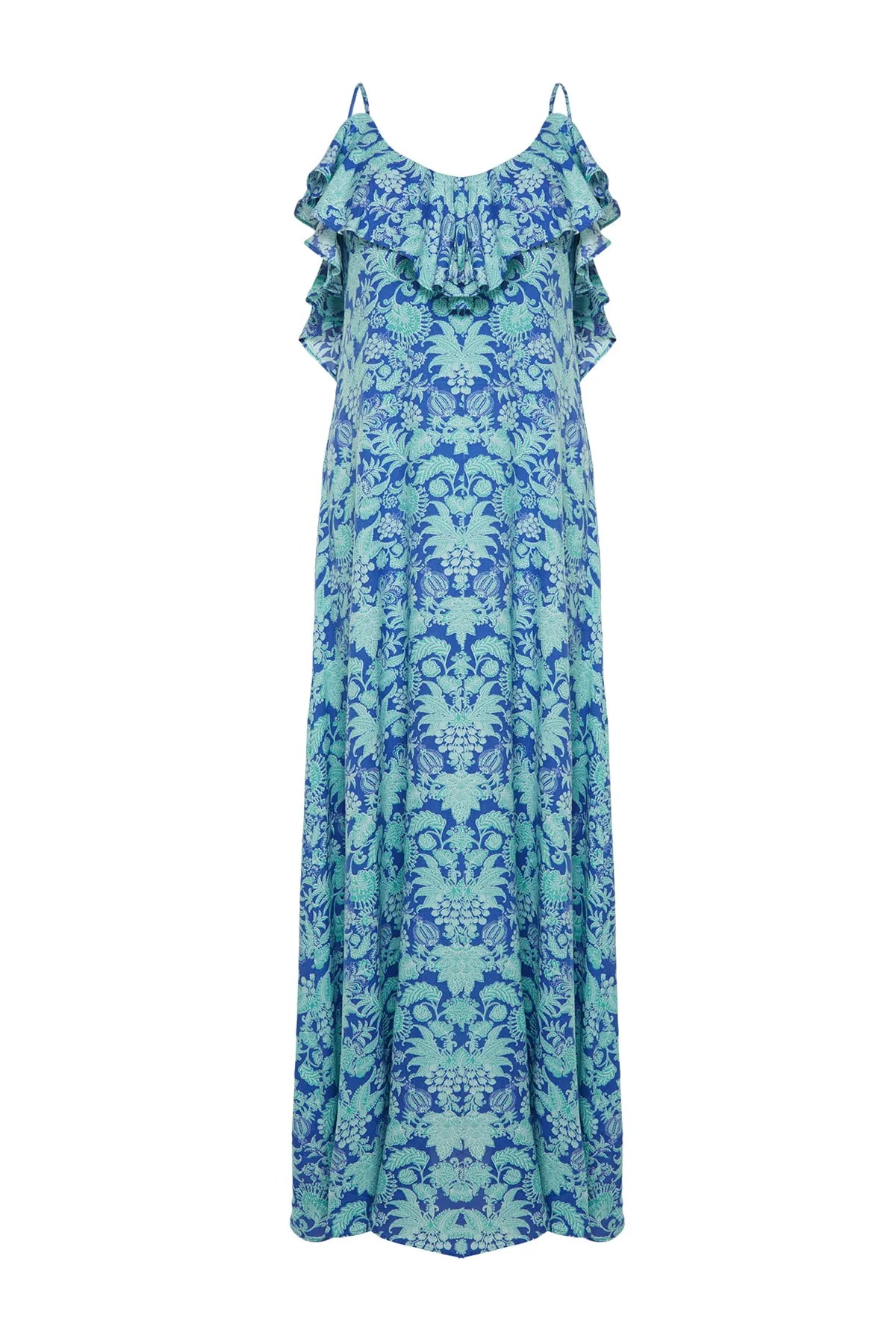 Trendyol Collection  Maxi-Strandkleid mit gewebtem Volant und Blumenmuster TBESS19WY0004