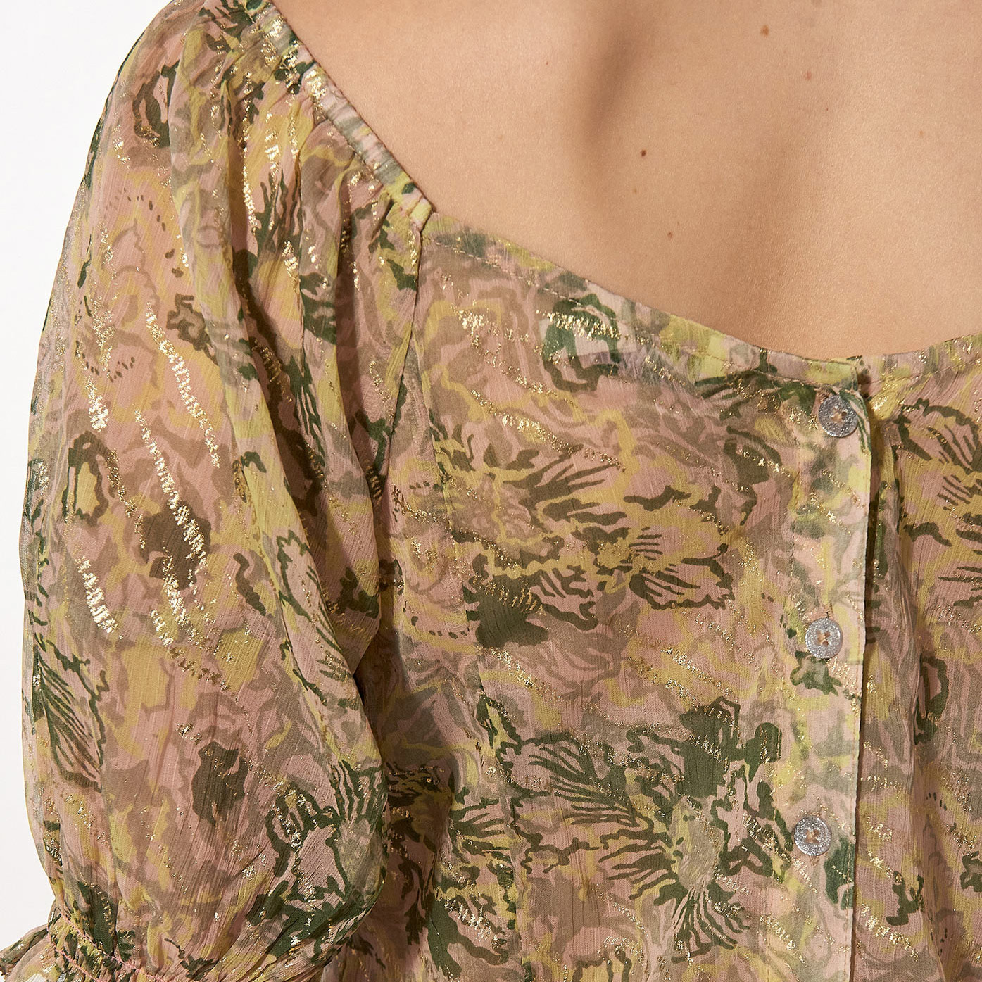 BROOK  Blouse fleurie verte Femme en 100% polyester recyclé