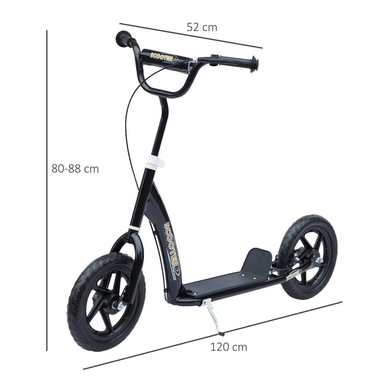 HOMCOM Kinderroller mit Hinterbremse 12 Zoll Scooter Tretroller EVA Schwarz