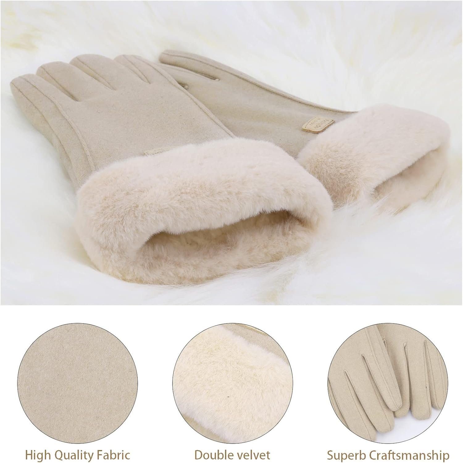 Alster Herz Fleecehandschuhe Warme Damen Handschuhe, winddicht, Fleece, elegant, A0503 mit Kunstfell, hält warm