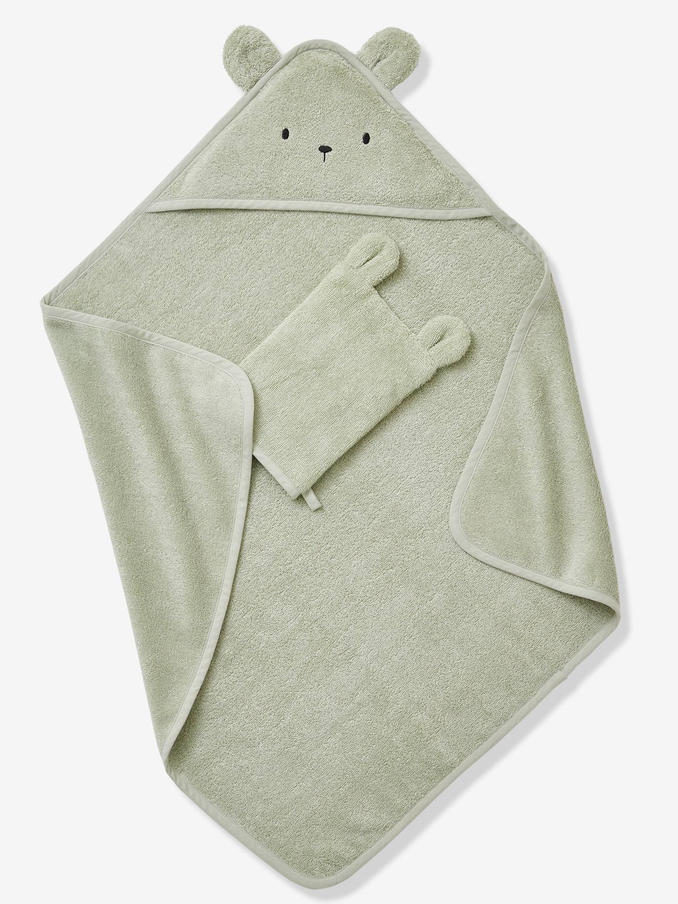 Vertbaudet Bio-Kollektion: Baby-Set aus Badetuch und Waschhandschuh - anthrazit/hase