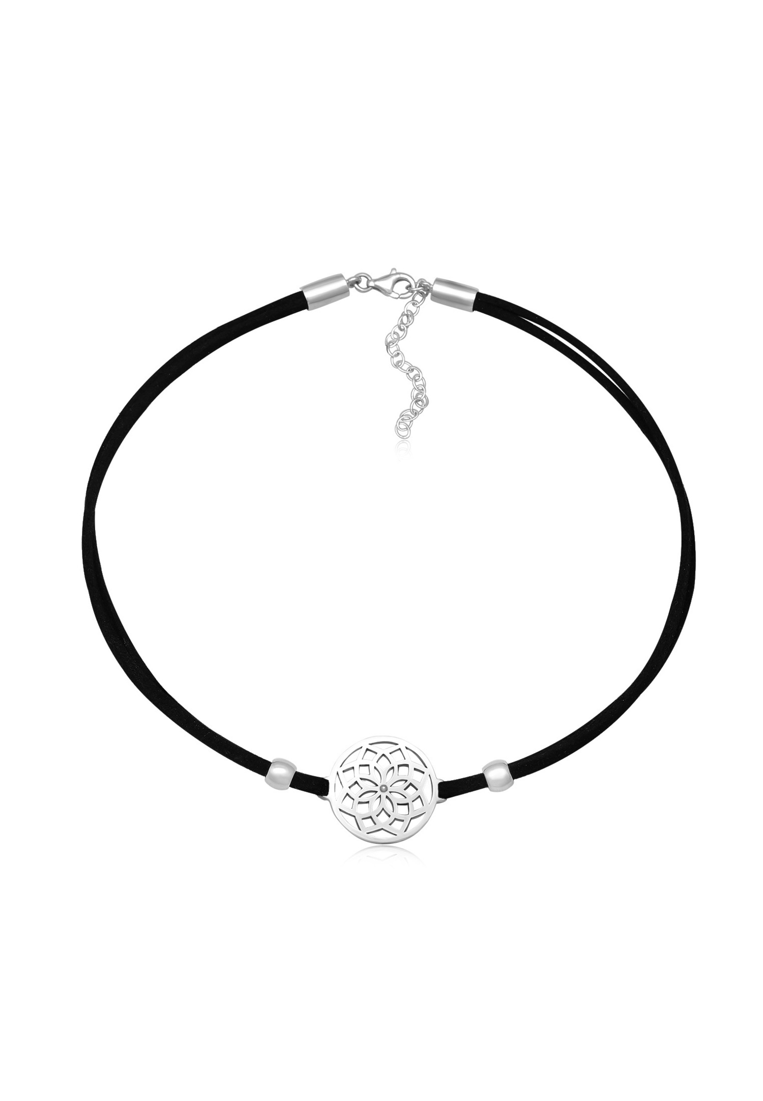 Collana girocollo da donna Elli con fiore della vita e fascia in tessuto, in argento sterling 925.