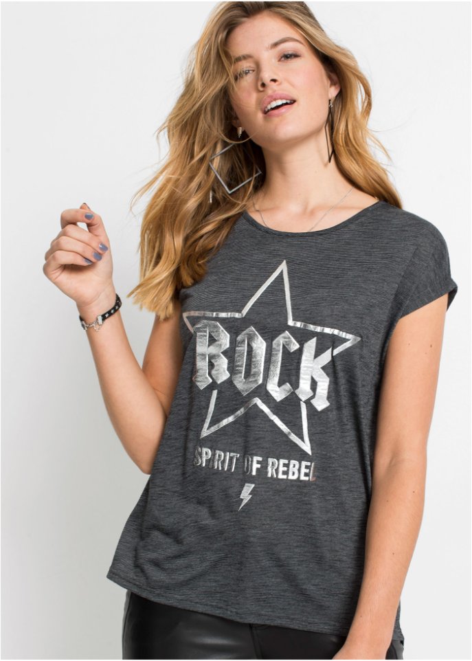 Longshirt mit silbernem Druck