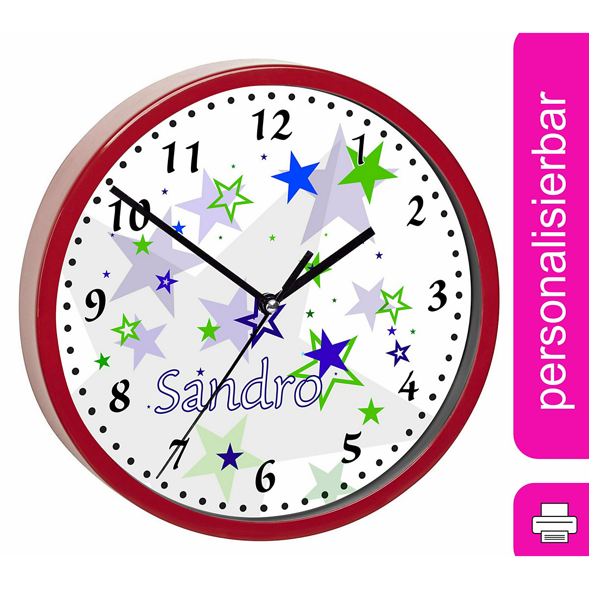 Kinder Wanduhr personalisiert mit Name Sternenhimmel Blau Grün