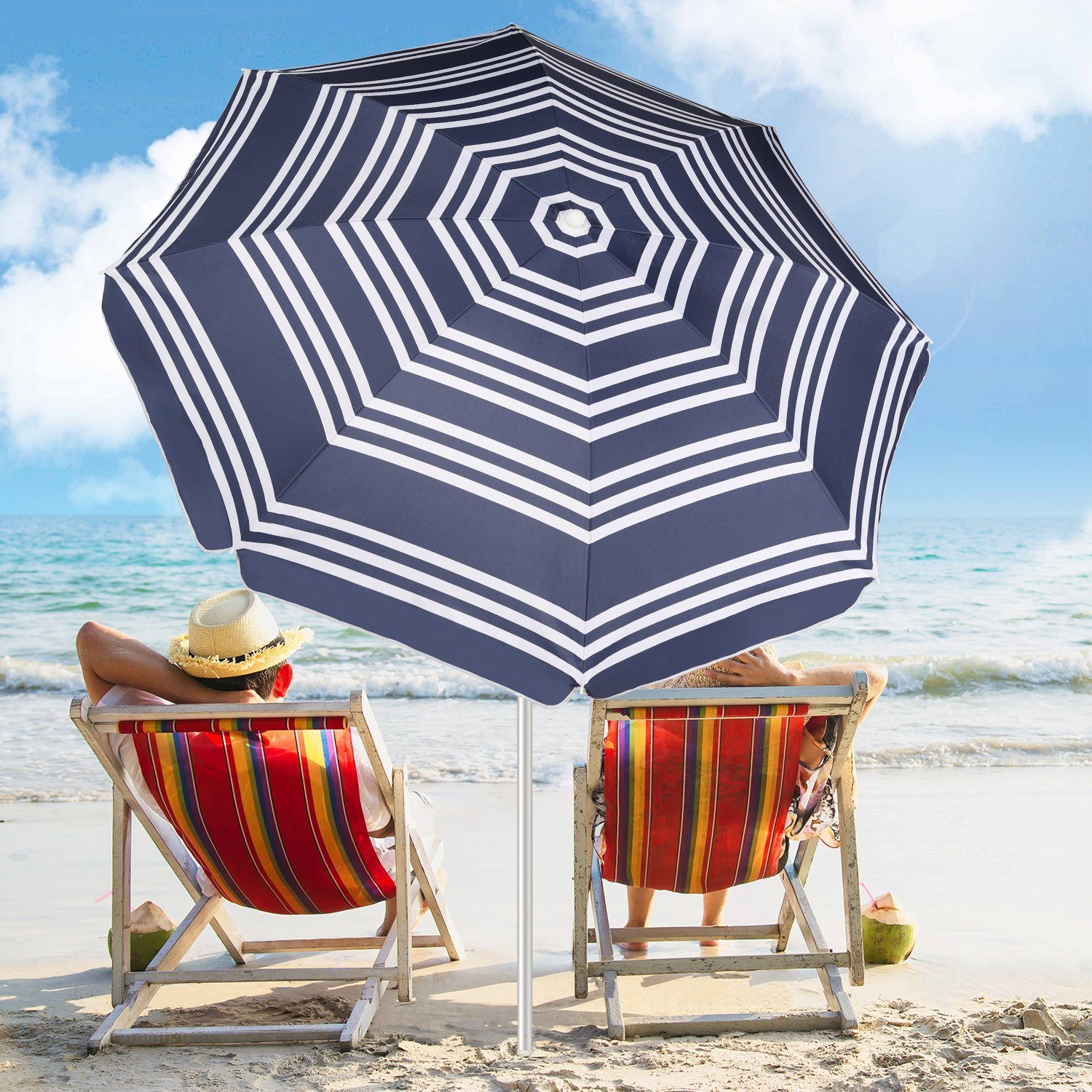 Sekey Sonnenschirm 160 cm Strandschirm mit Bodenhülse & Schutzhülle, UV-Schutz 50+, LxB: 160,00x160,00 cm, Neigungswinkel und Höhe verstellbar
