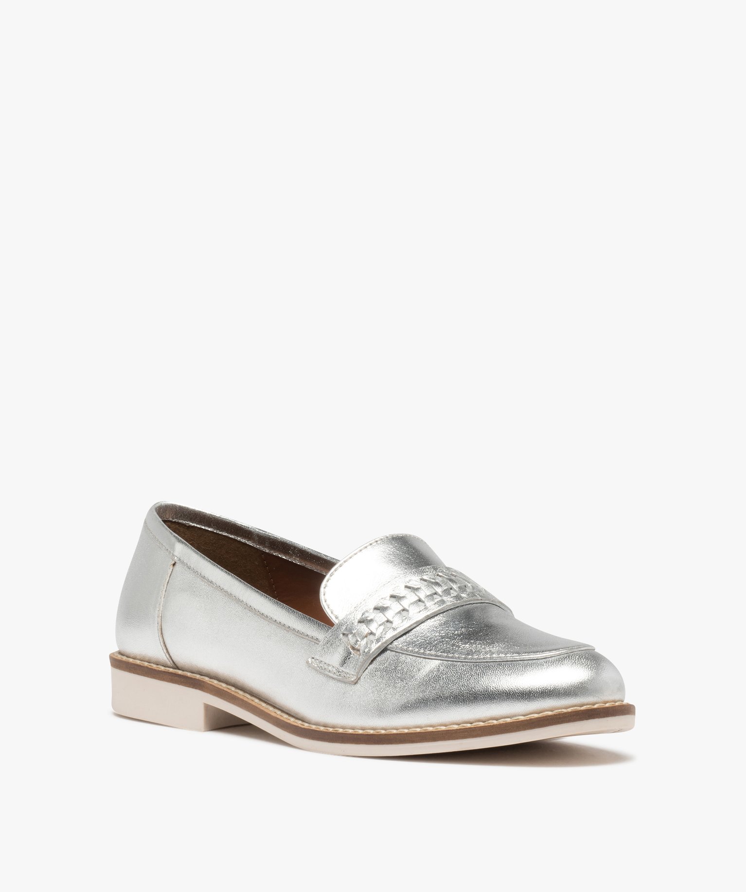 Mocassins femme dessus cuir métallisé - Tanéo argent | GEMO
