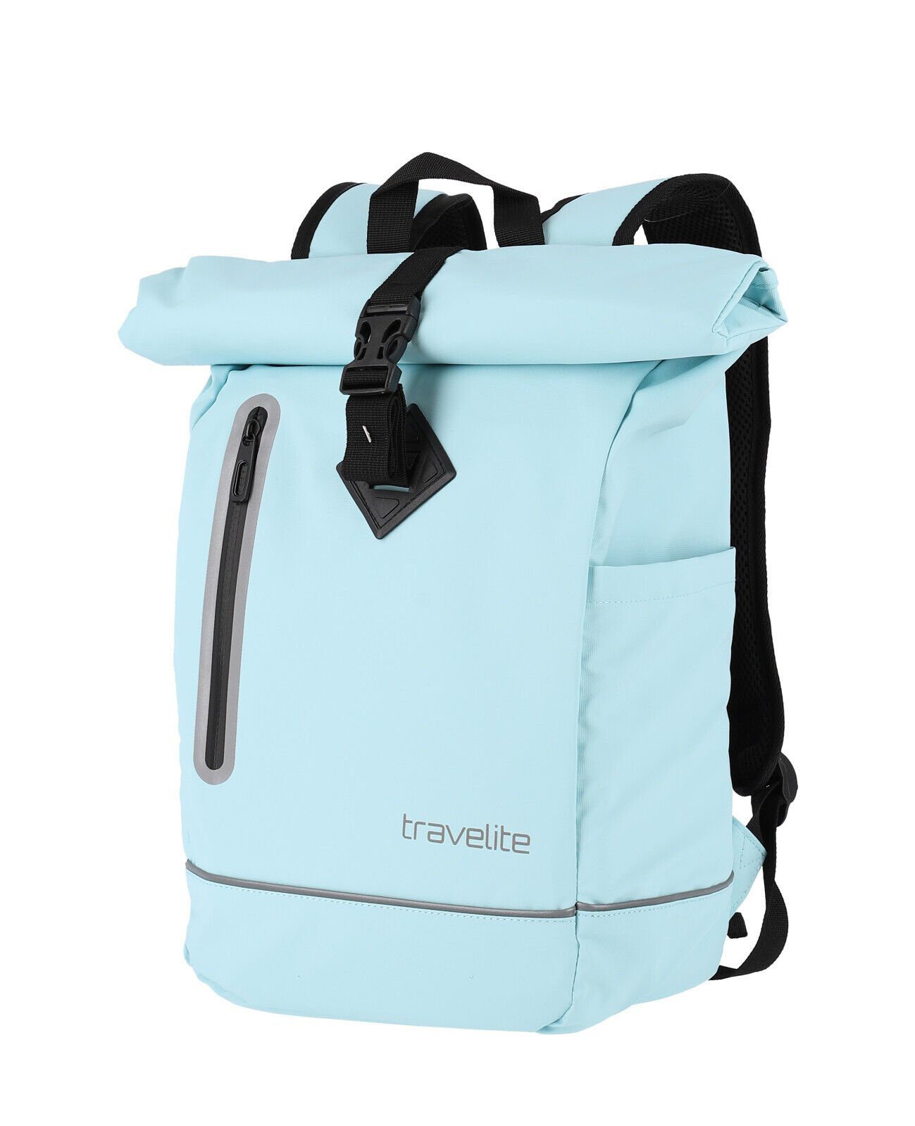 travelite Fahrradrucksack Basics Rollup Rucksack, wasserfester Kurierrucksack, aus Planenmaterial, mit Reflektoren