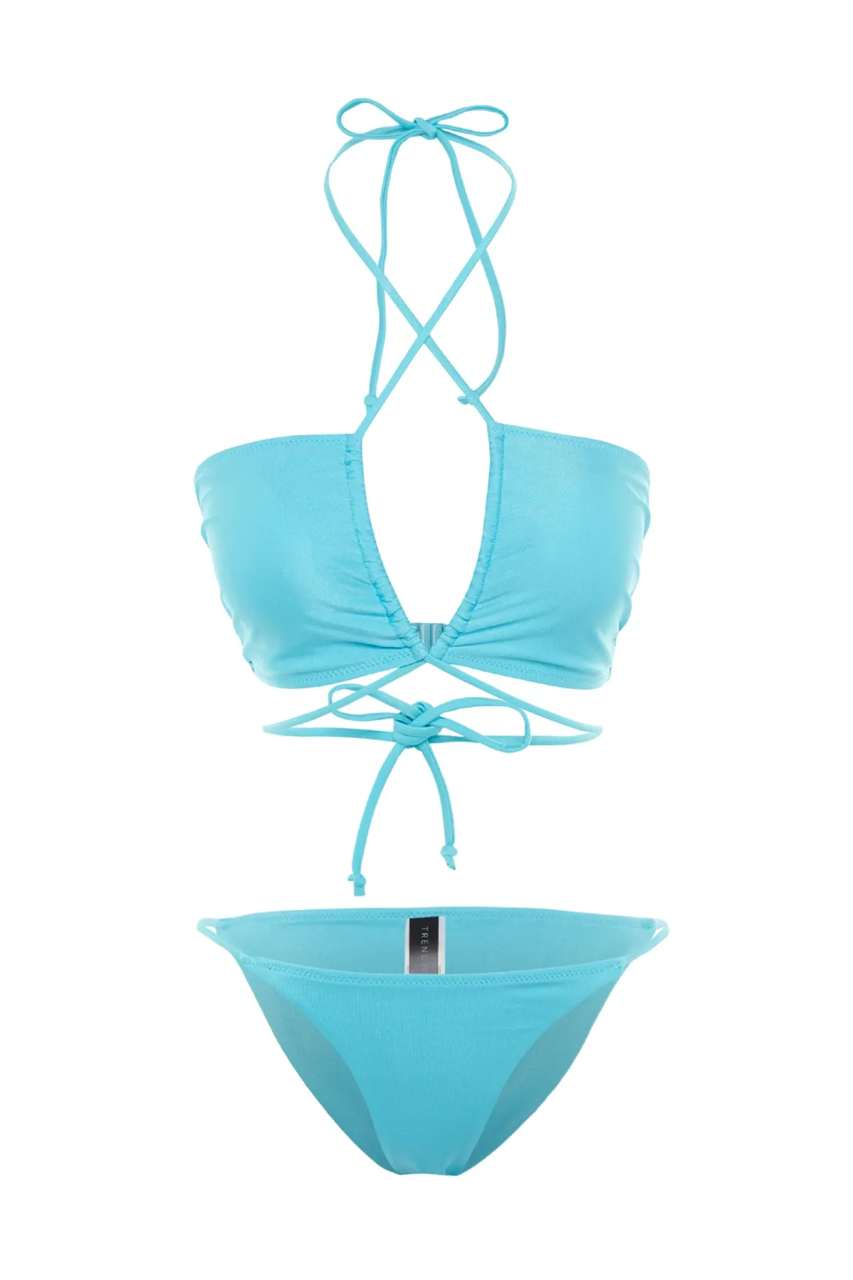 Trendyol Collection  Türkises trägerloses Bikini-Set mit normalem Bein und Bindeband TBESS23BT00063