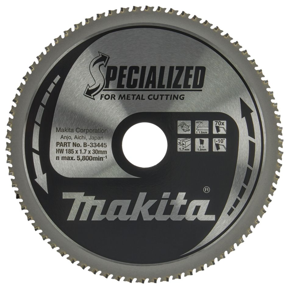 Makita Zubehör B-33445 Kreissägeblatt Spezial Dünnblechstahl FTG 185 x 30 x 1,7 mm T70