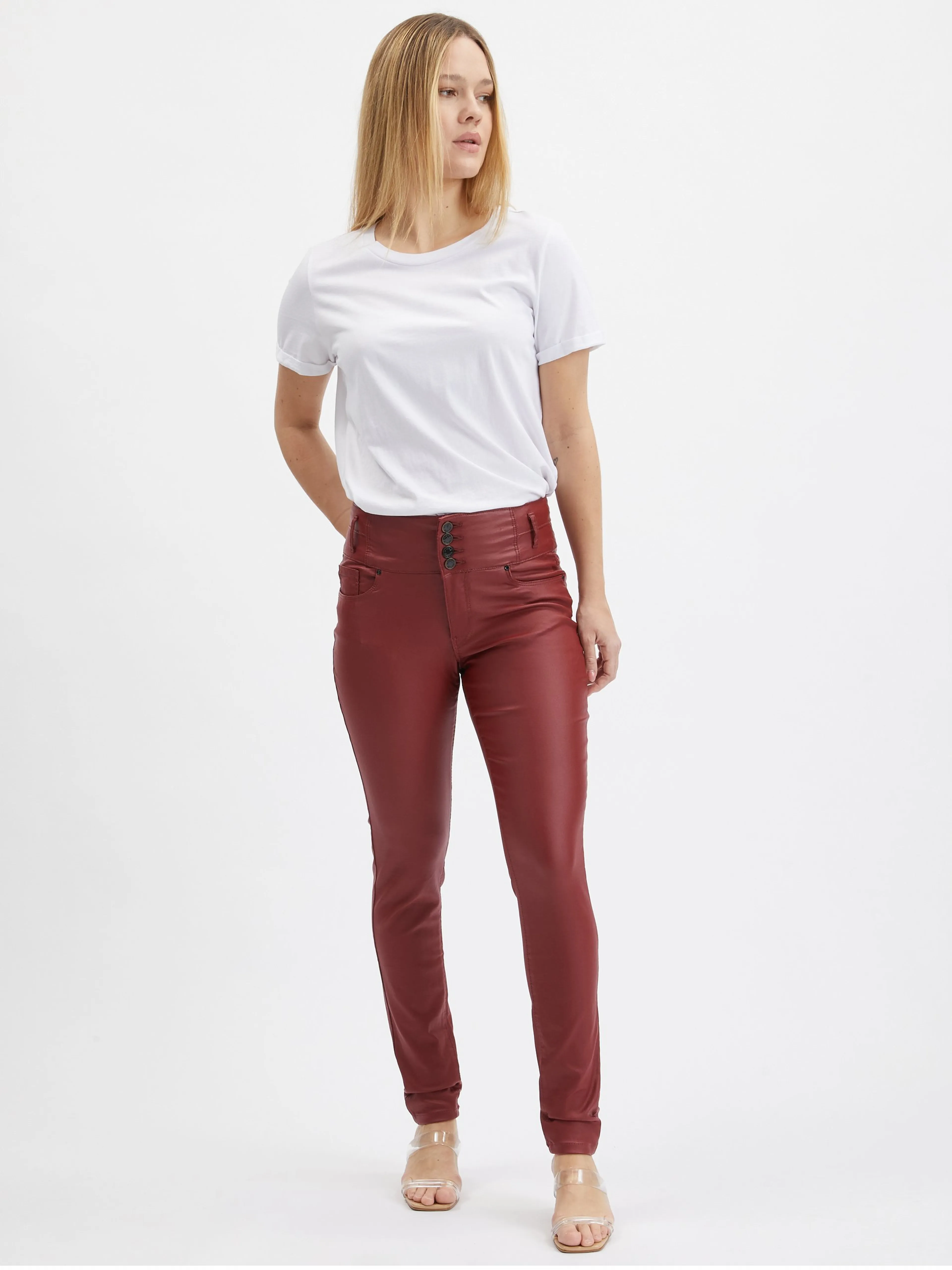Burgunderrote skinny fit Damenhose ORSAY
