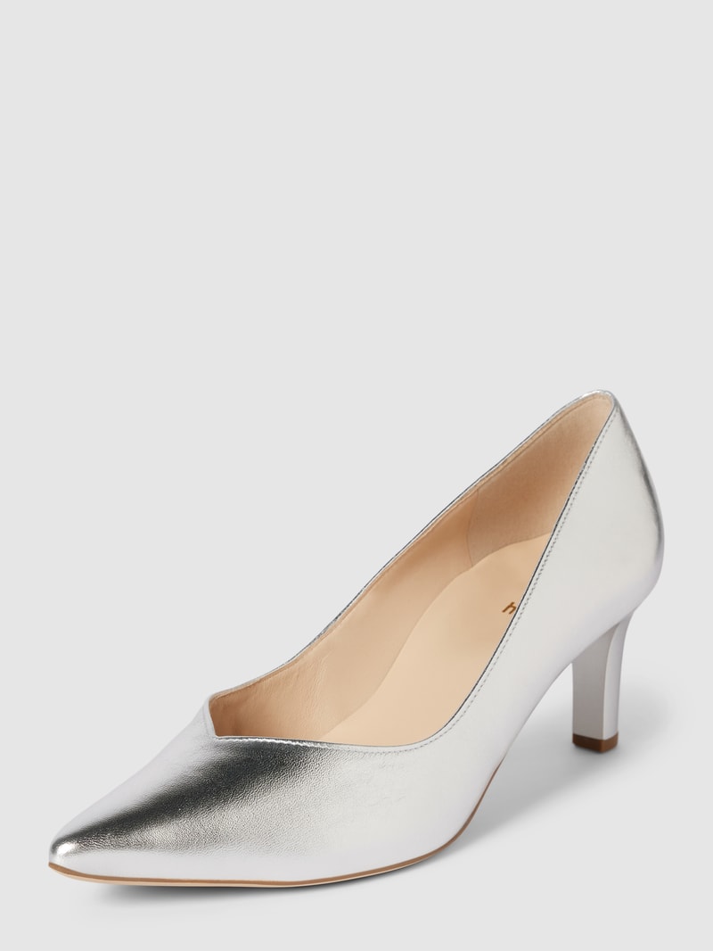 Pumps aus Leder mit Pfennigabsatz in silber