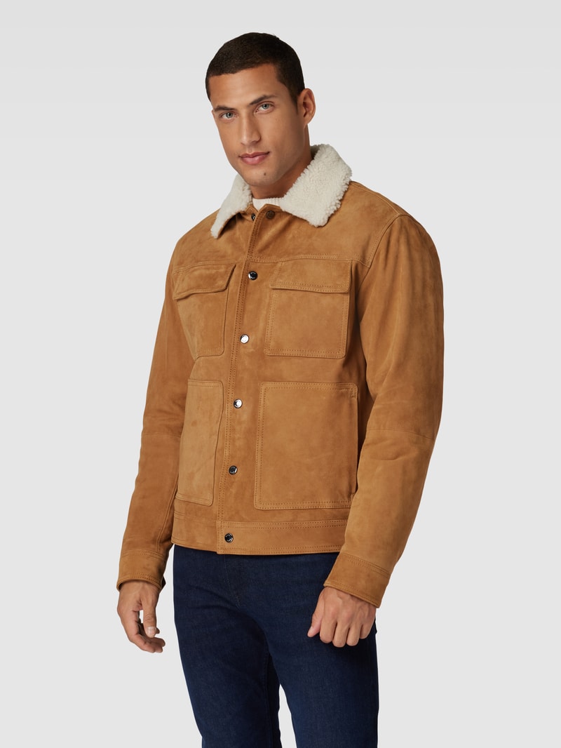 Lederjacke mit Pattentaschen Modell 'Mahdi' in beige
