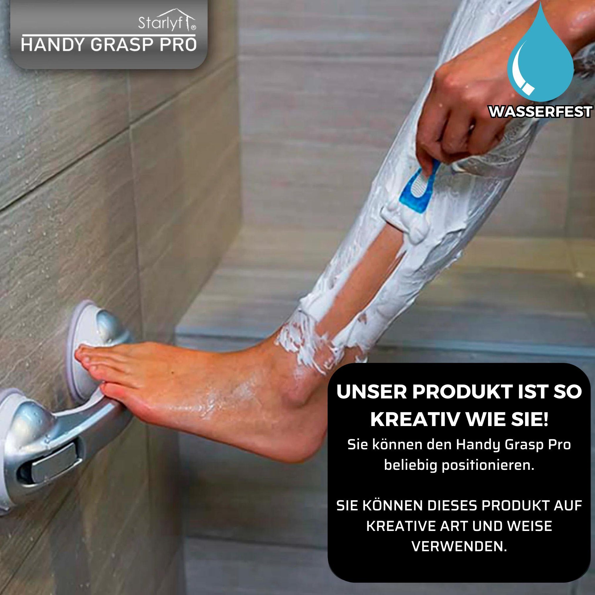 Starlyf Haltegriff Handy Grasp Pro, belastbar bis 70 kg, 30 cm Badewannengriff, ideal für die Dusche, ohne Schrauben