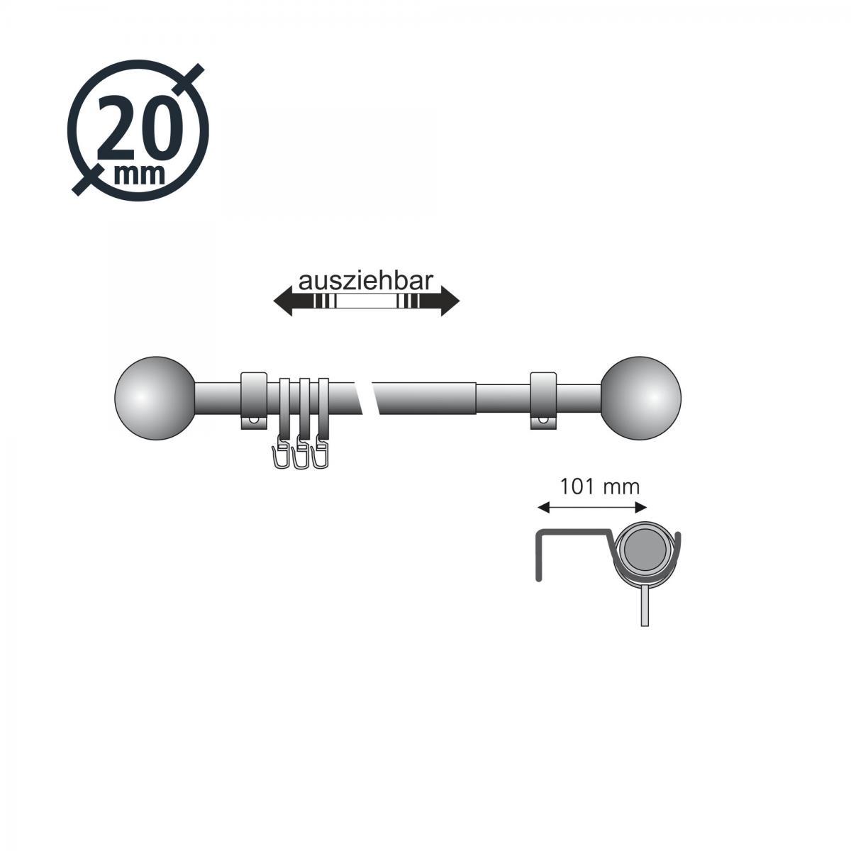 Bella Casa Gardinenstange, Stilgarnitur, Komplettgarnitur - Kugel 130-240 cm ausziehbar, edelstahl-optik