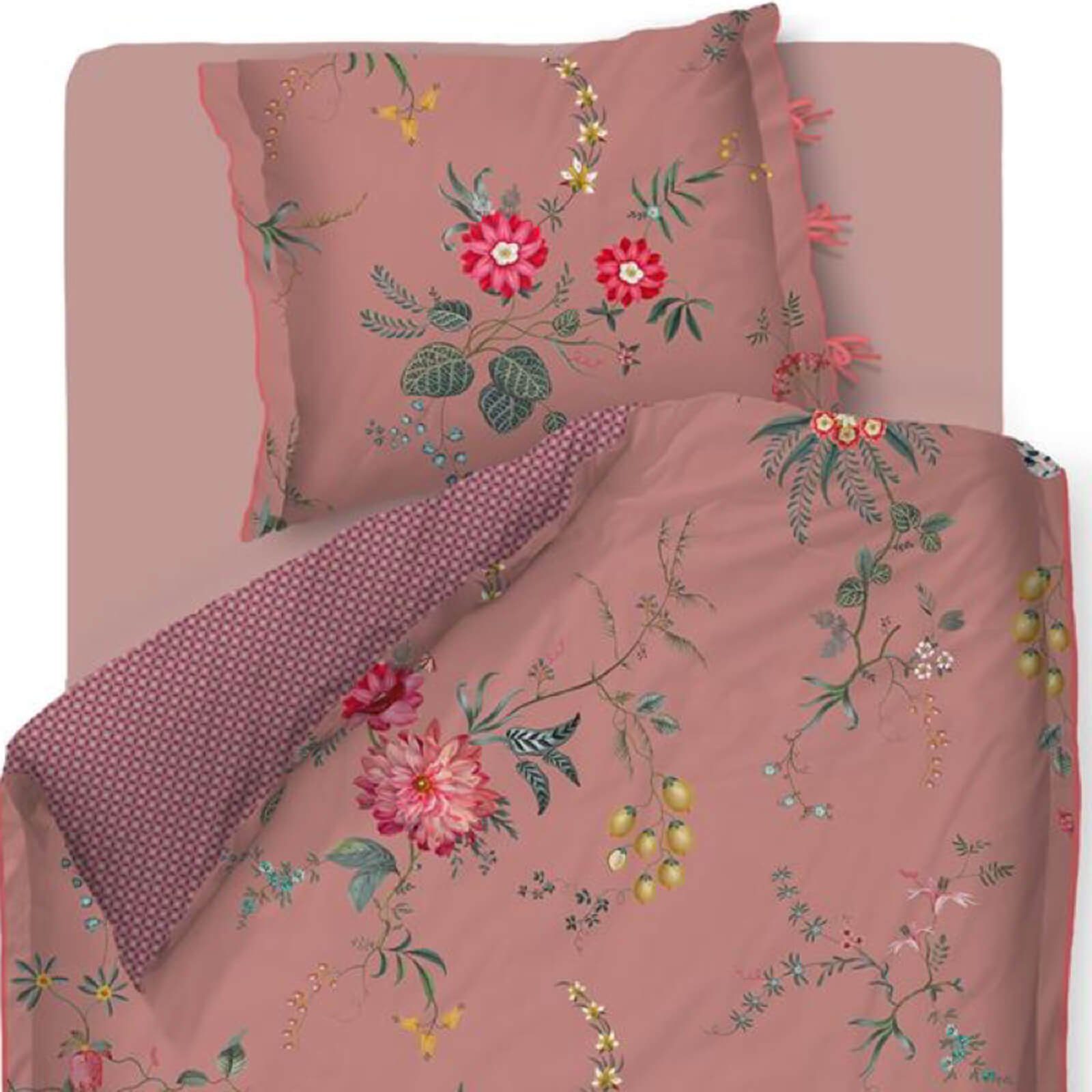 Bettwäsche Fleur Grandeur Pink, PiP Studio, Perkal, 2 teilig, Dahlien, Zweige, Muster
