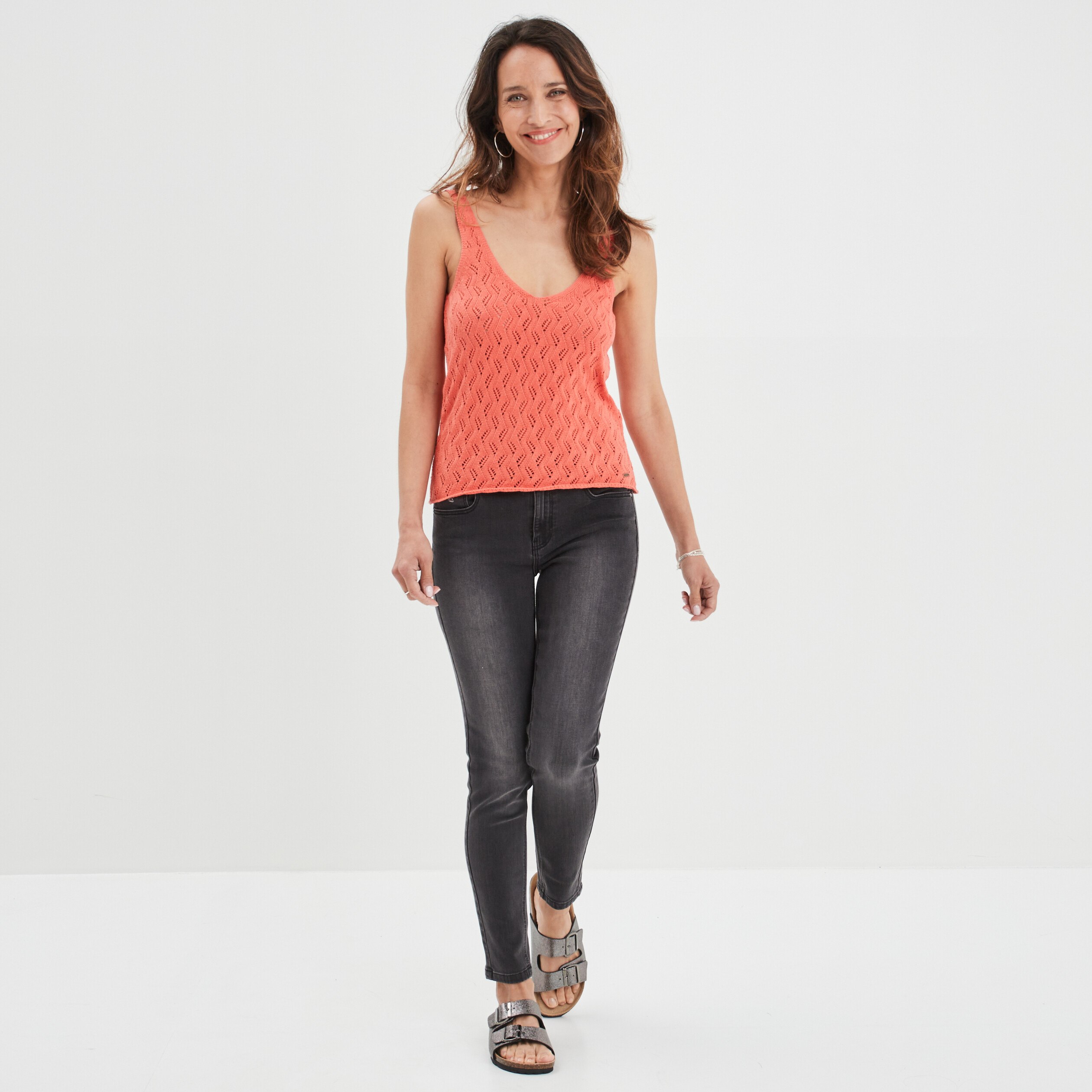 Pull débardeur ajusté rose corail femme | La Halle