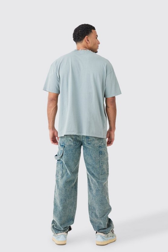 Lockere Cord-Hose mit Acid-Waschung in Dunkelblau