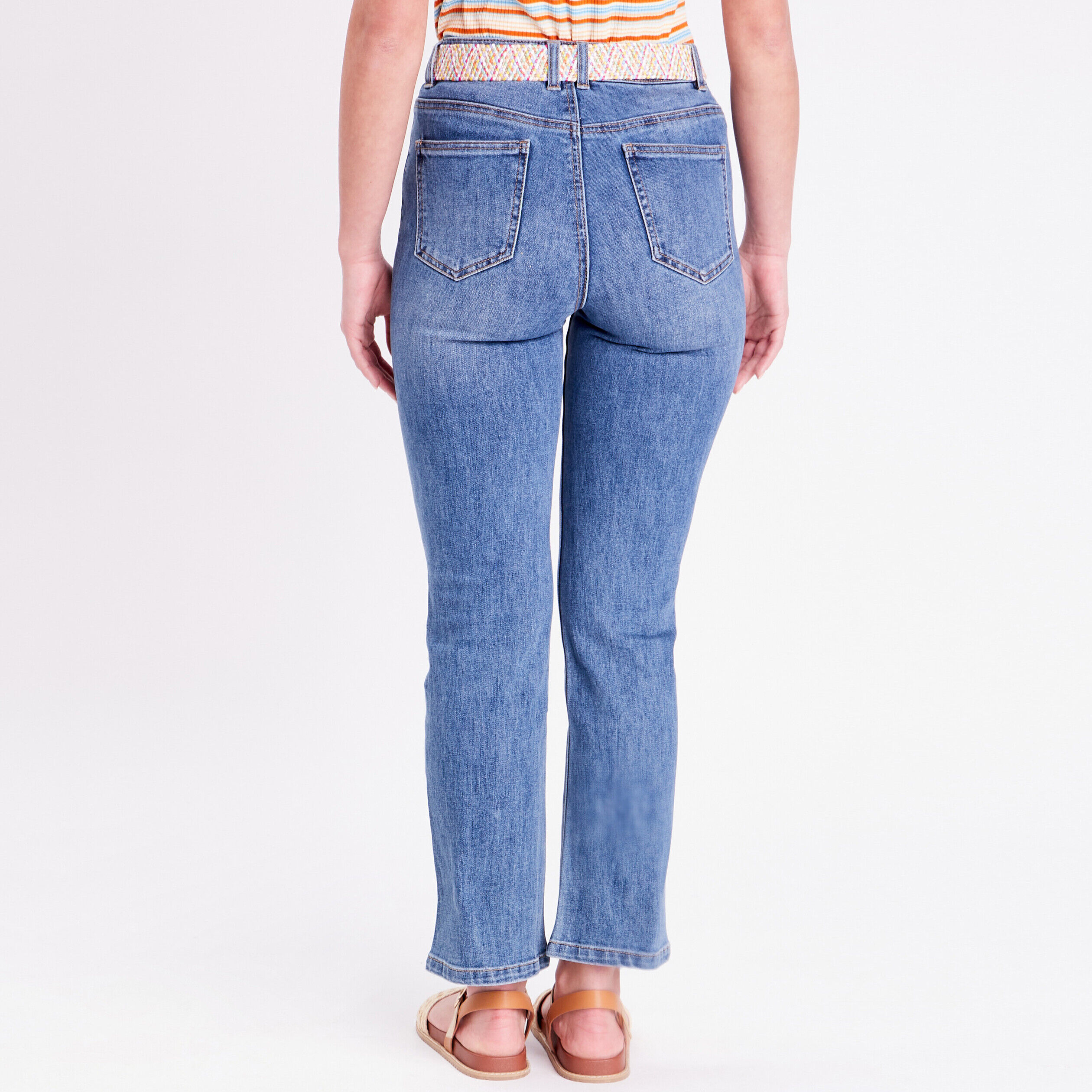 Jeans kick flare ceinturé denim double stone femme | Cache Cache