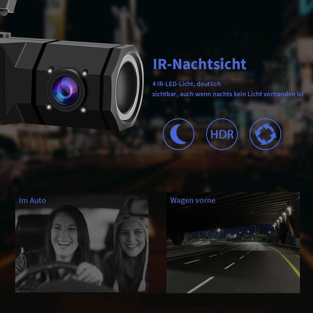 Yoyaxi 1,5-Zoll Infrarot-Nachtsicht-Autokamera Dashcam (HD 1080P, Front- und Innenkamera)
