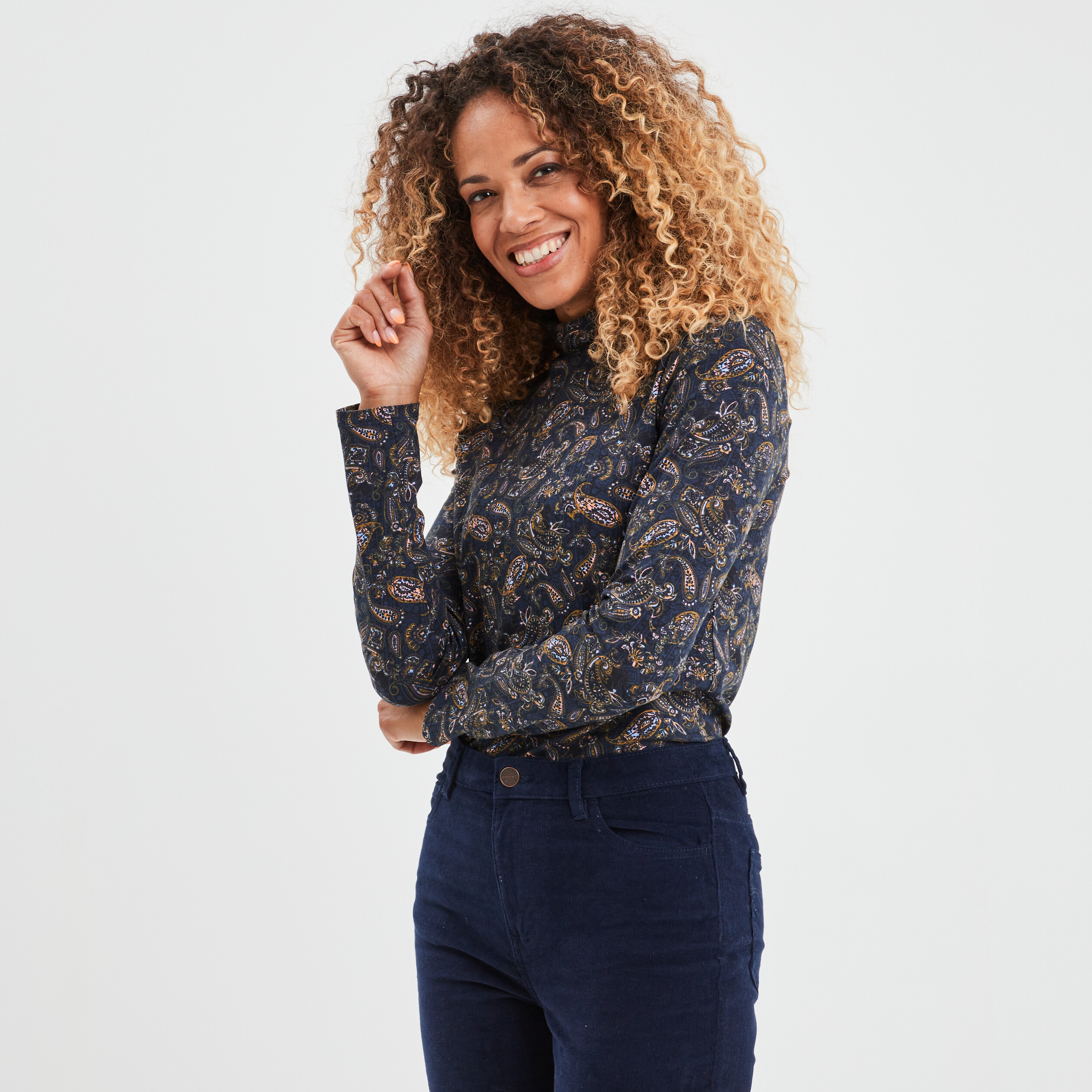 T-shirt col roulé manches longues bleu foncé femme | La Halle
