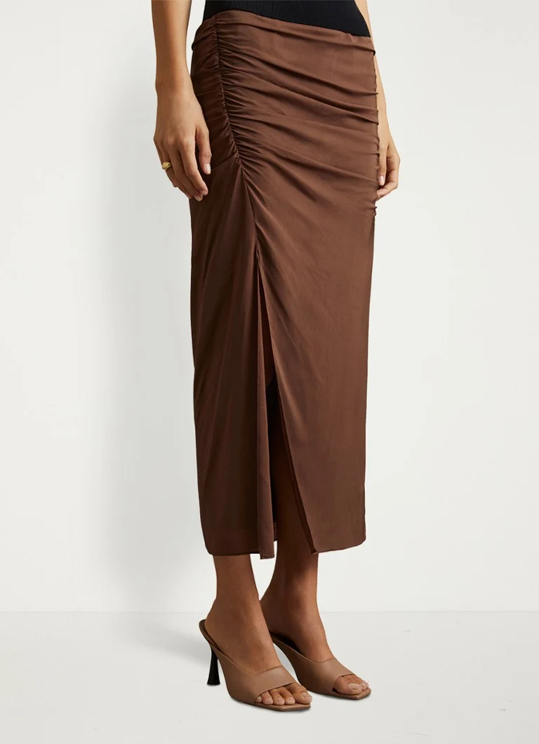 Reiss  Lisa midi rok met ruches en split