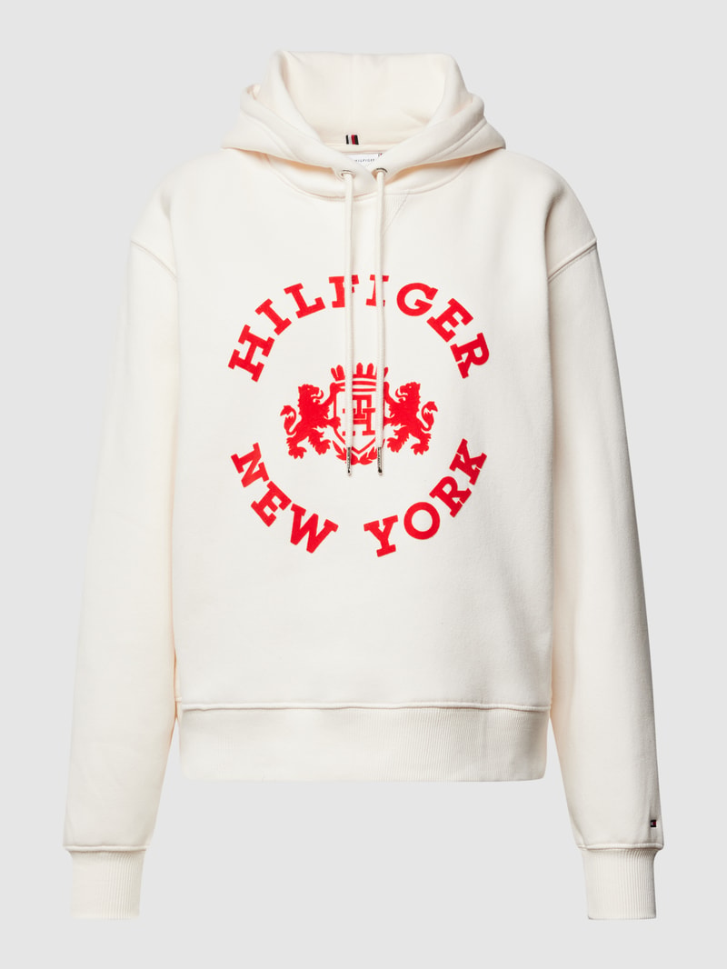 Hoodie mit Label-Print Modell 'VARSITY' in ecru