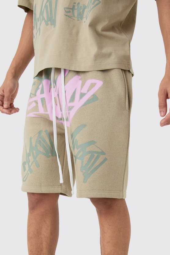 Lockere Jersey-Shorts mit Graffiti-Print