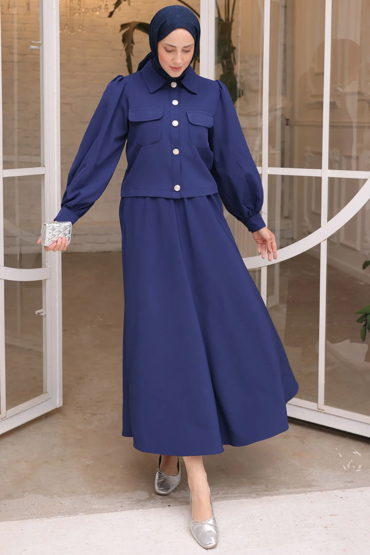 benguen  Hijab-Anzug mit Rock für Damen 2091 Saks Blau