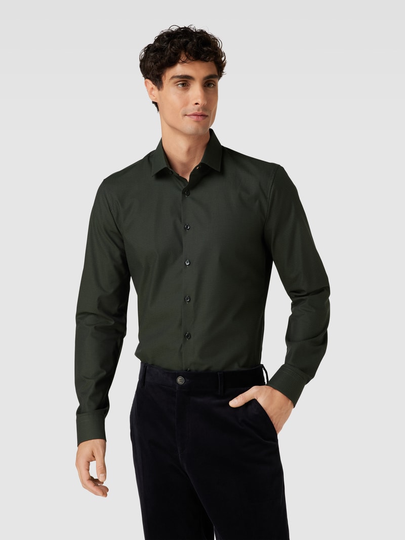 Super Slim Fit Business-Hemd mit Allover-Muster in grün
