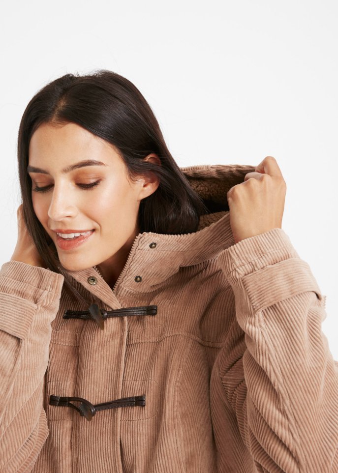 Gefütterter Cord-Dufflecoat, halblang