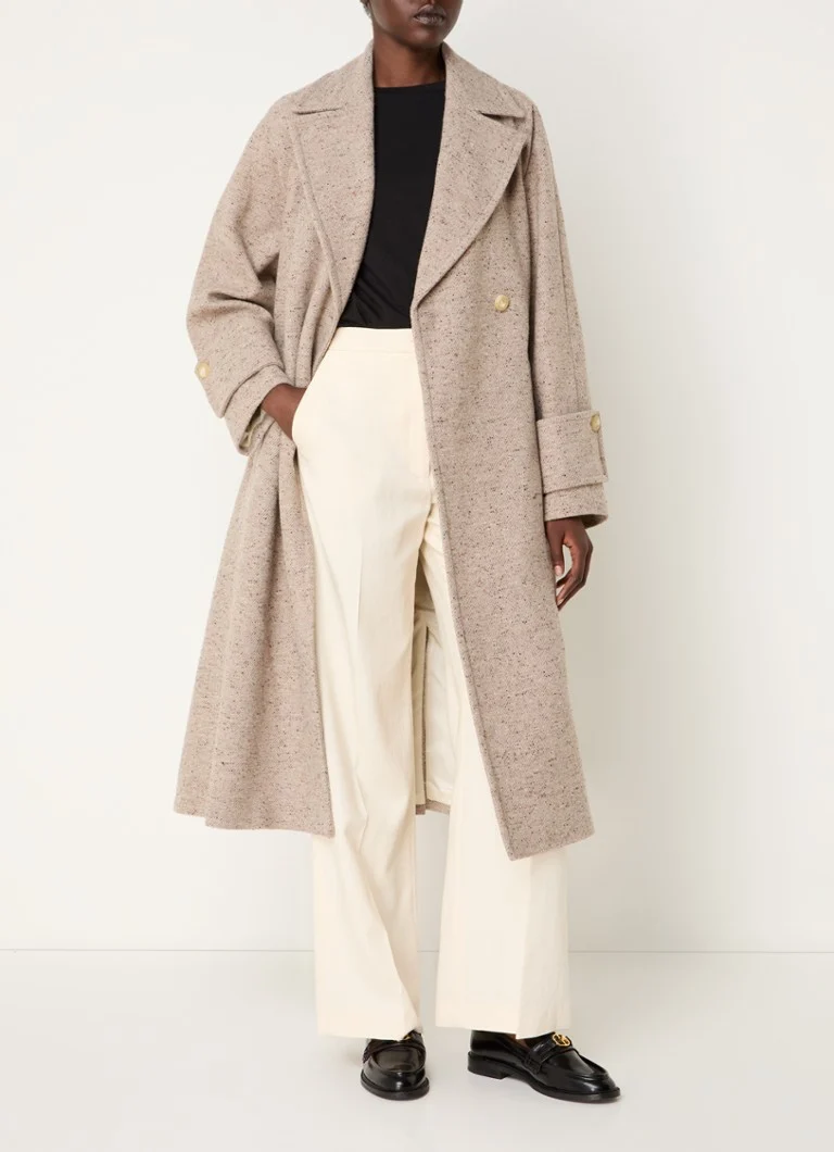 Claudie Pierlot Silk Blend Coat with Side Pockets and Tie Belt