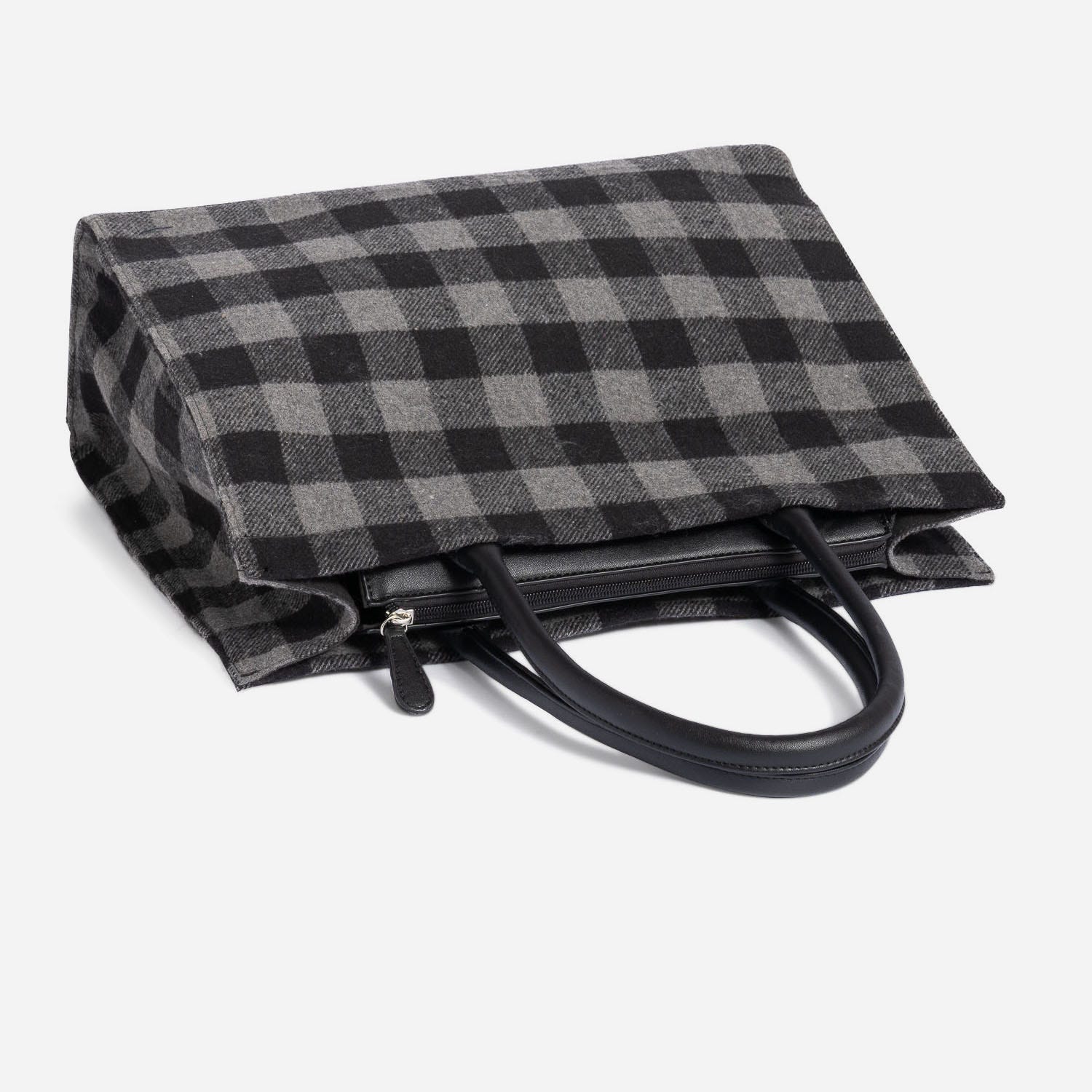 Sac cabas TEXTO noir et gris à motif carreaux