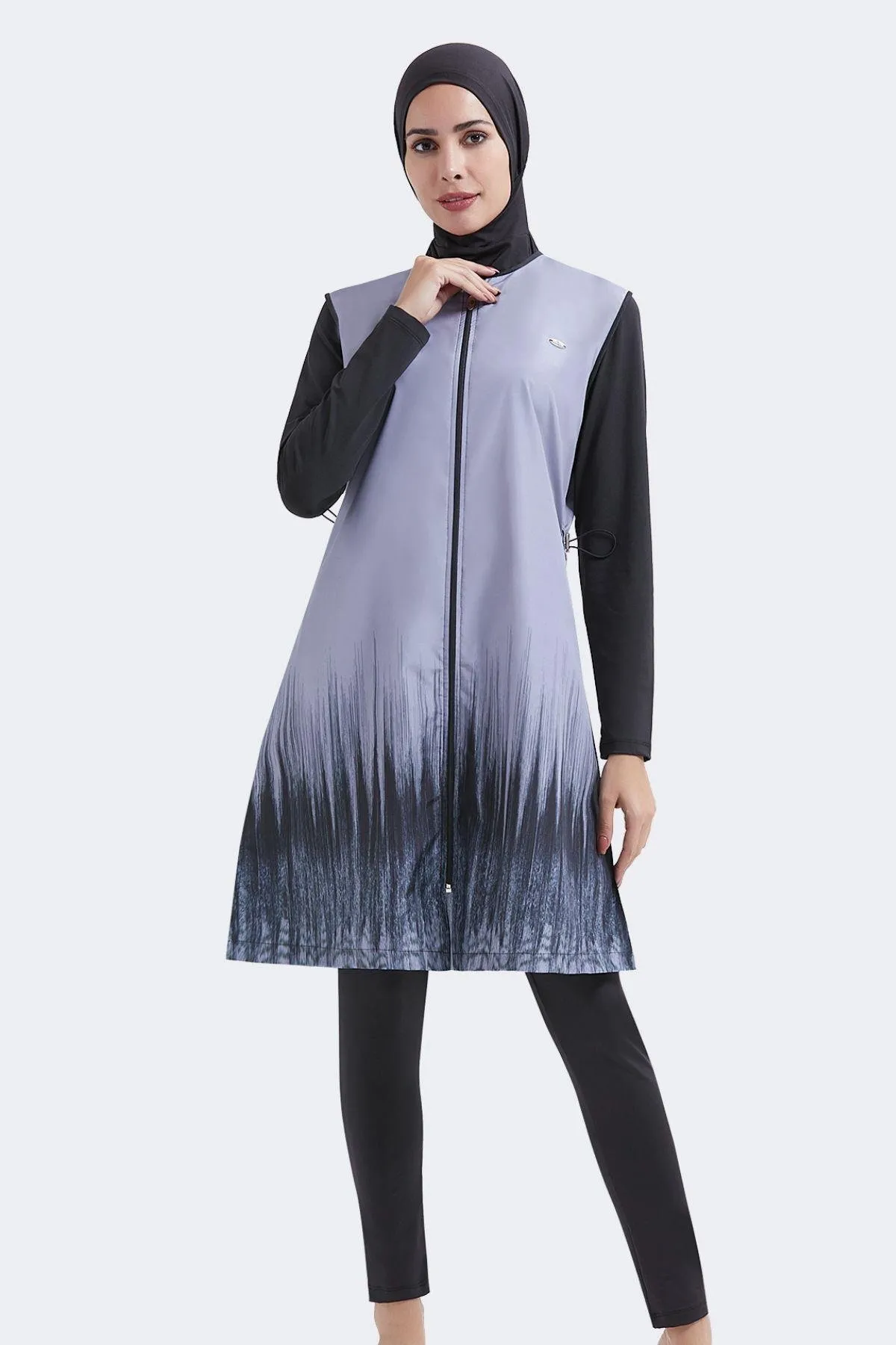C&City  Vollständig bedeckter dreiteiliger Hijab-Badeanzug C12104 Grau/Schwarz