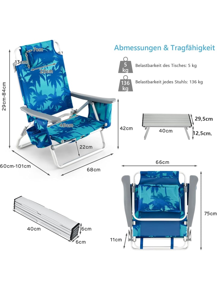 COSTWAY Strandstühle & Tisch Set in Dunkelblau günstig kaufen onesize