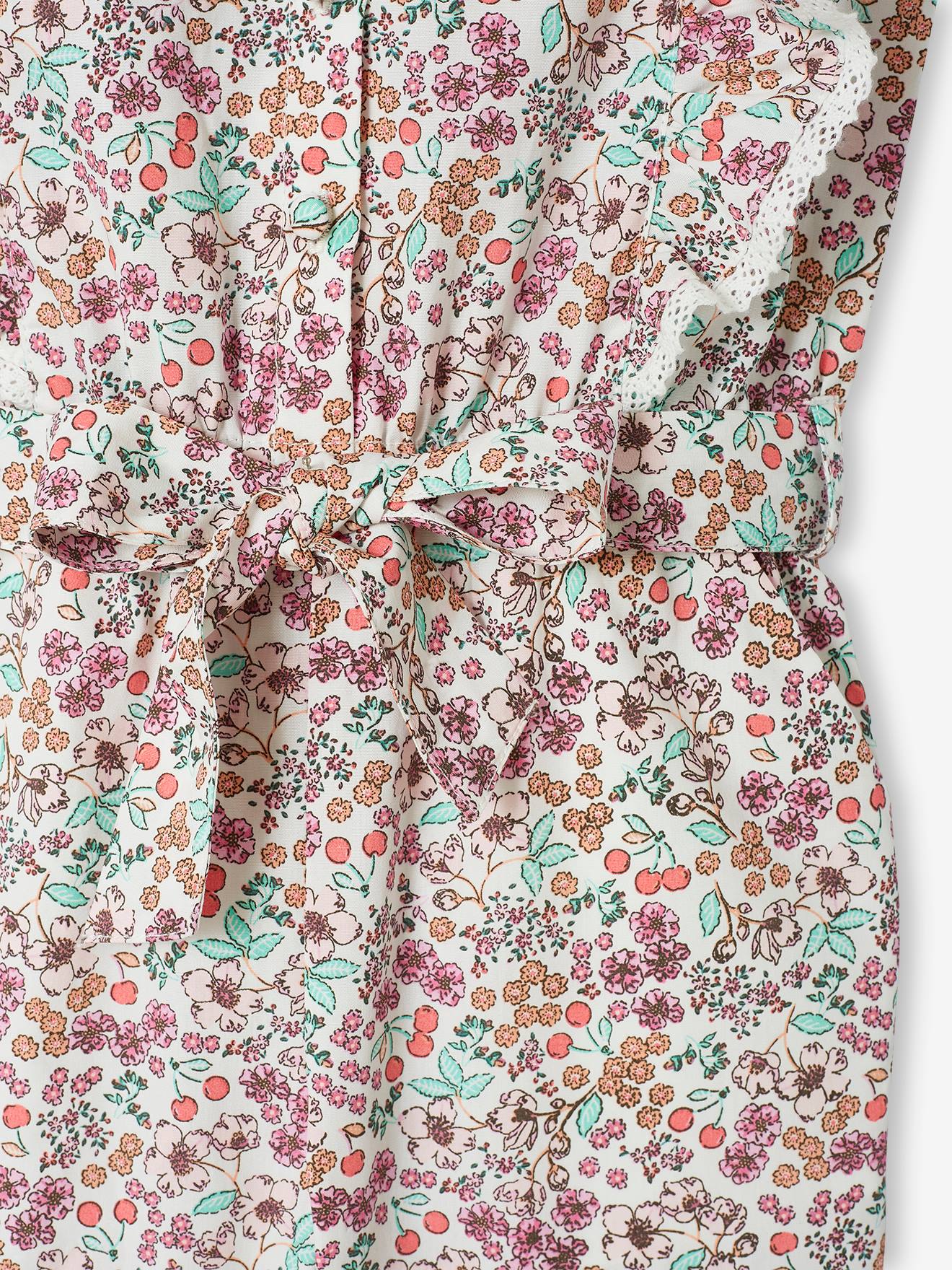 Combinaison volantée à fleurs fille écru