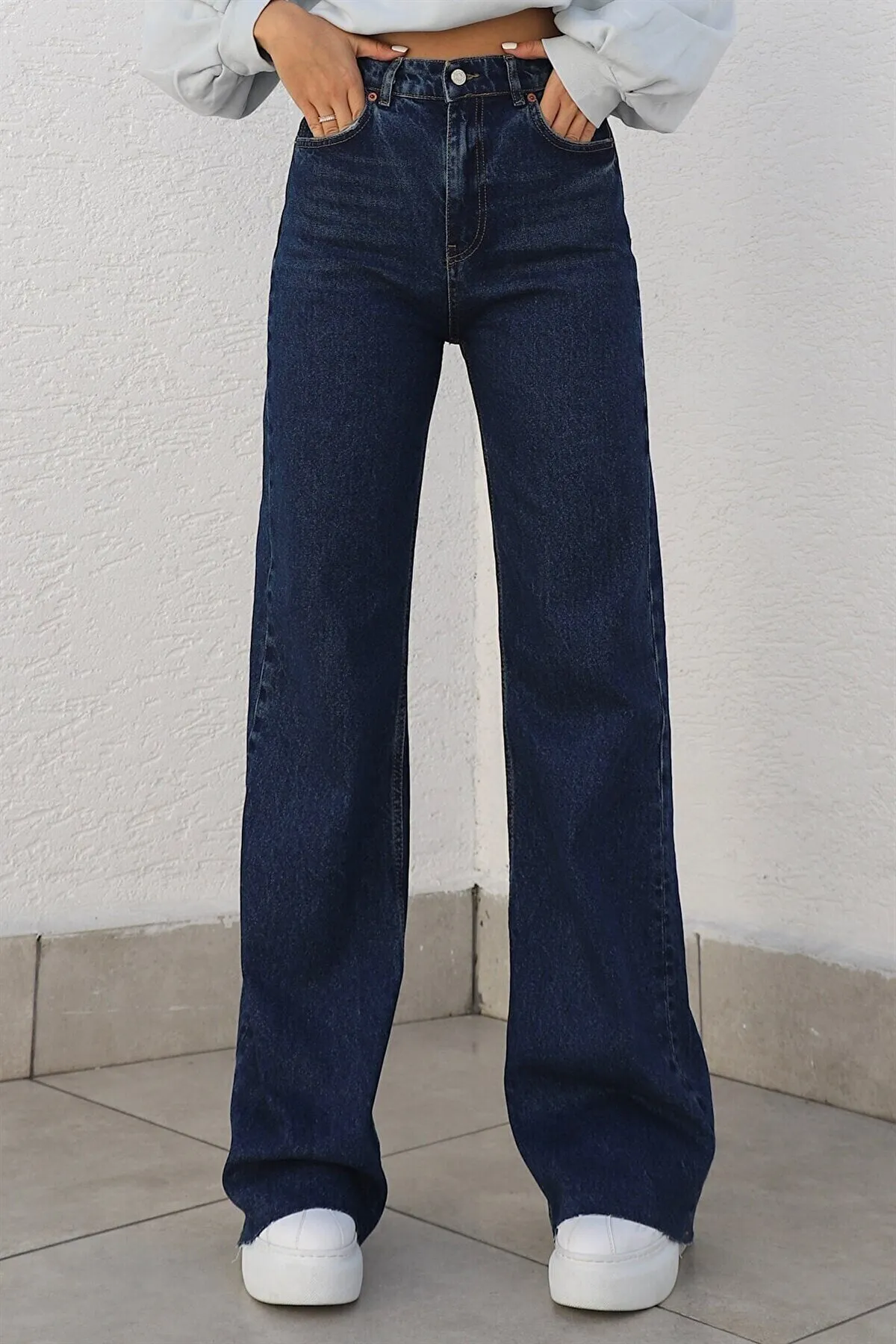 LİMABEL  Cameliaa Marineblaue Damen-Palazzo-Hose aus lockerem Lycra im Stil der 90er mit superhohem, lockerem Bein und lockerem Denim