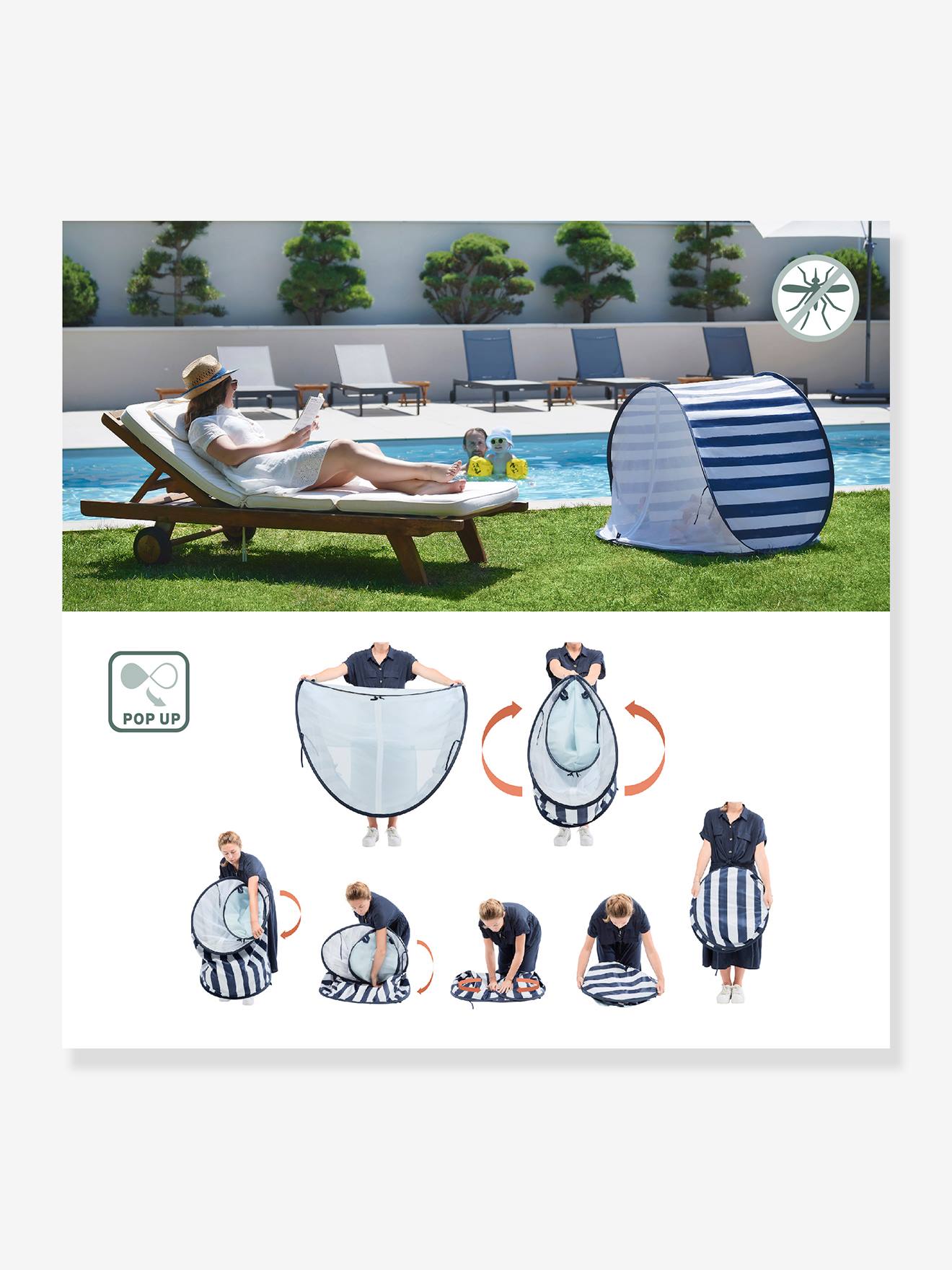 Babymoov Strandmuschel mit UV-Schutz UPF 50+, Moskitonetz BABYMOOV - blau/weiß gestreift