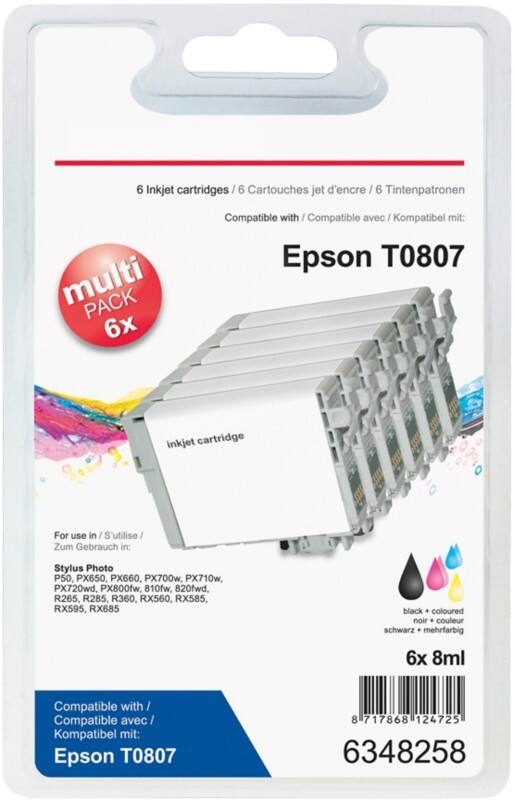 Viking T0807 Kompatibel Epson Tintenpatrone C13T08074510 Schwarz, Cyan, Hell Cyan, Magenta, Hell Magenta, Gelb Multipack 6 Stück