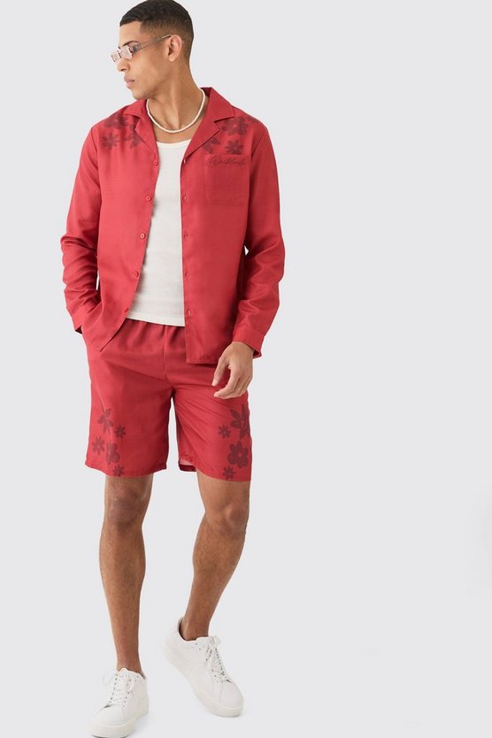 Florales Hemd & Shorts im Leinen-Look