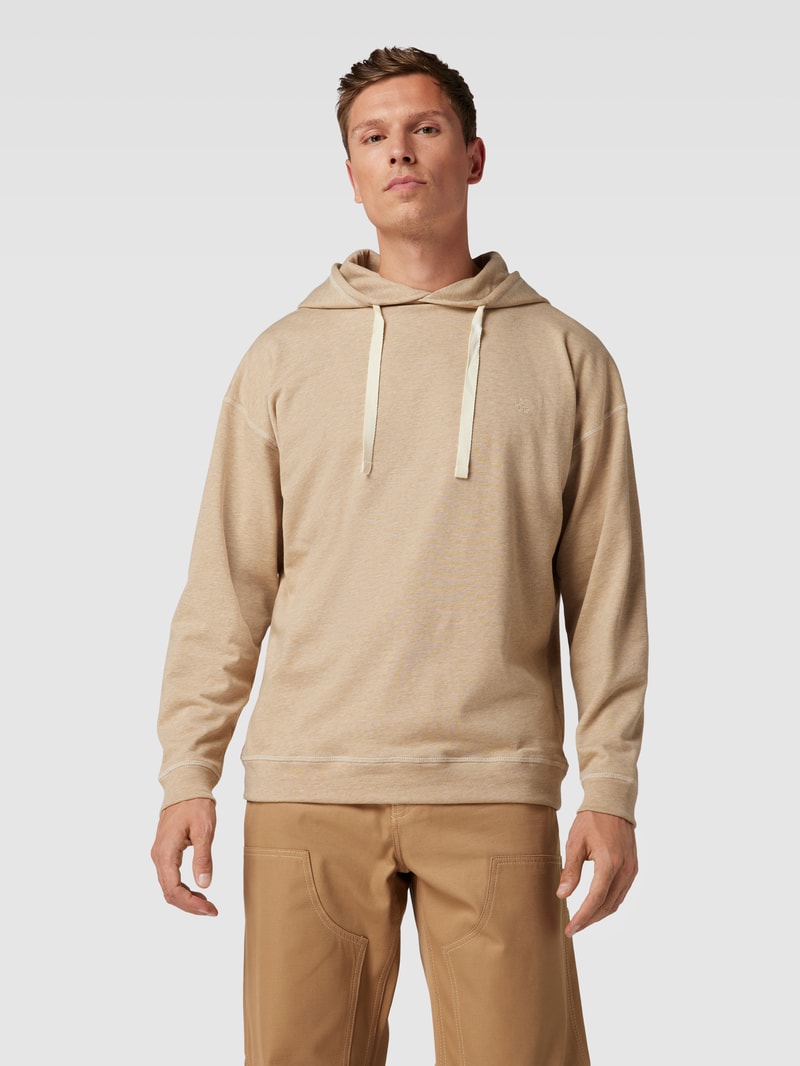 Hoodie mit Logo-Stitching in beige meliert